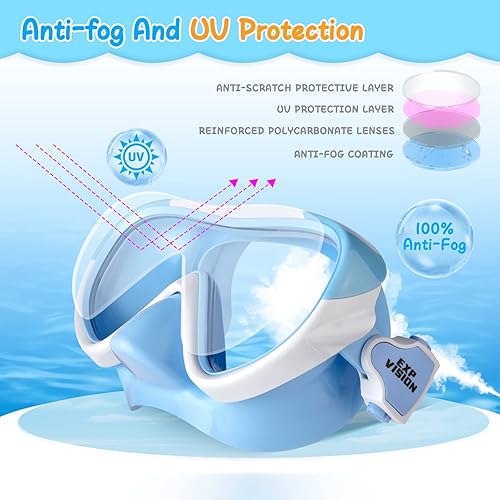 Miniatura 3 de Máscara de natación para niños, máscara de buceo de esnórquel de 180, gafas de natación antivaho para niños con cubierta para la nariz, gafas de