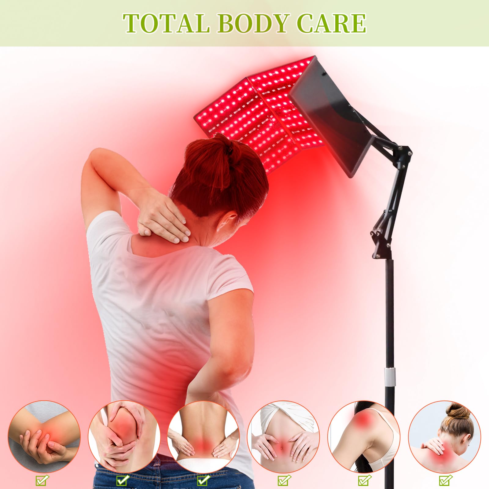 Lampa do terapii światłem czerwonym z 480 diodami LED, 660 nm i 850 nm, regulowany stojak, 6 ustawień czasu, 5 poziomów jasności, 3 tryby światła do twarzy i ciała