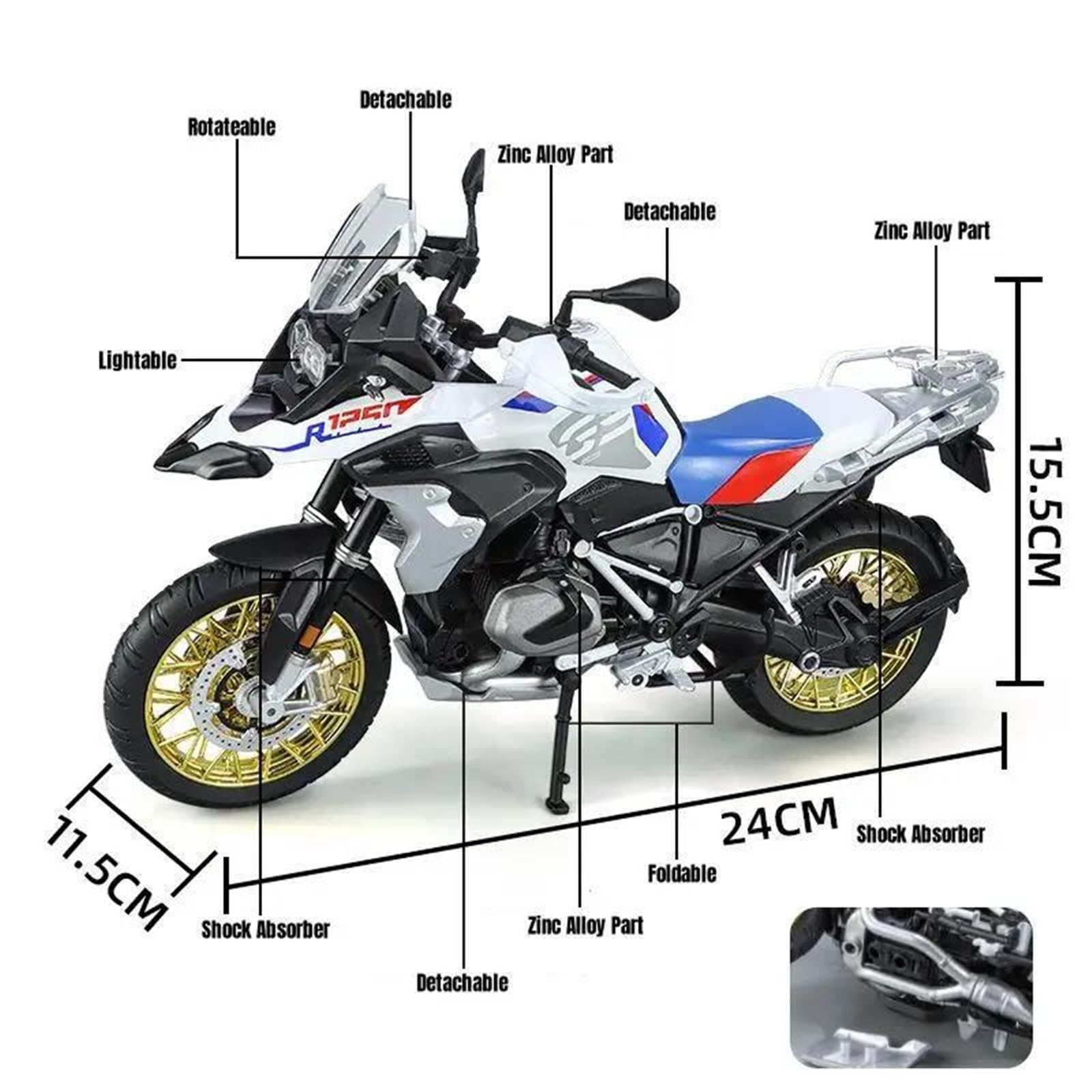 Modelo de Juguete Modelo De Motocicleta A Escala 1/9, Metal Fundido A Presión, para Deportes Calle, Juguete Ligero, Regalo para BMW R1250GS Viaje