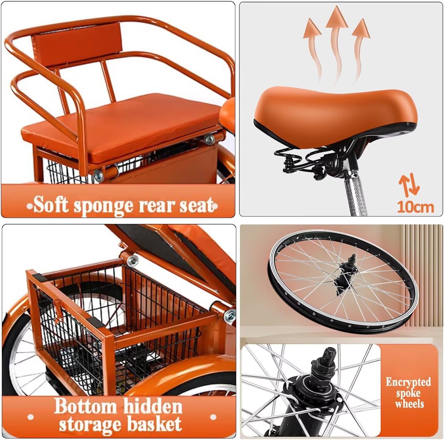 3 Wheels Bicycle for Senior and Adult,Large Rickshaw Tricycle with Pedals,Tandem Trike with Back seat,Cruiser Bike with Dual Brakes (black-20inch