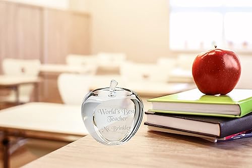 Miniatura 2 de Ravanox Premio personalizado de 3.75 pulgadas de peso de papel de manzana de cristal de cara plana, peso de papel de manzana grabado personalizado,