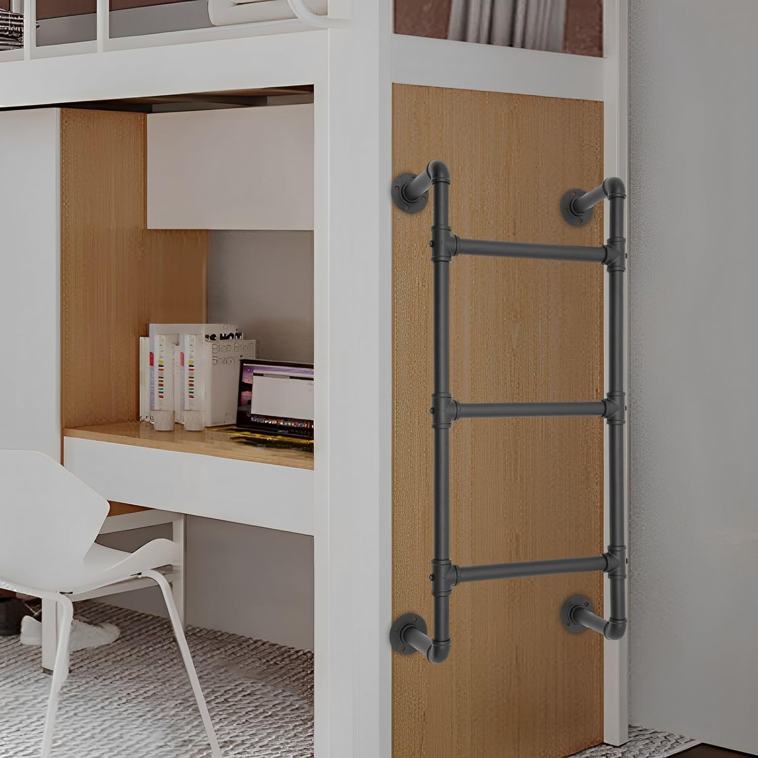 Carbon Steel Black Wall/Floor-Mounted Ladders 39.37inch 3-Step Basement Window Well Egress & Fire Emergency Escape Ladder with Bases & Pre-drilled Holes for Home Loft Loads 440.92lbs Black 39.37inch