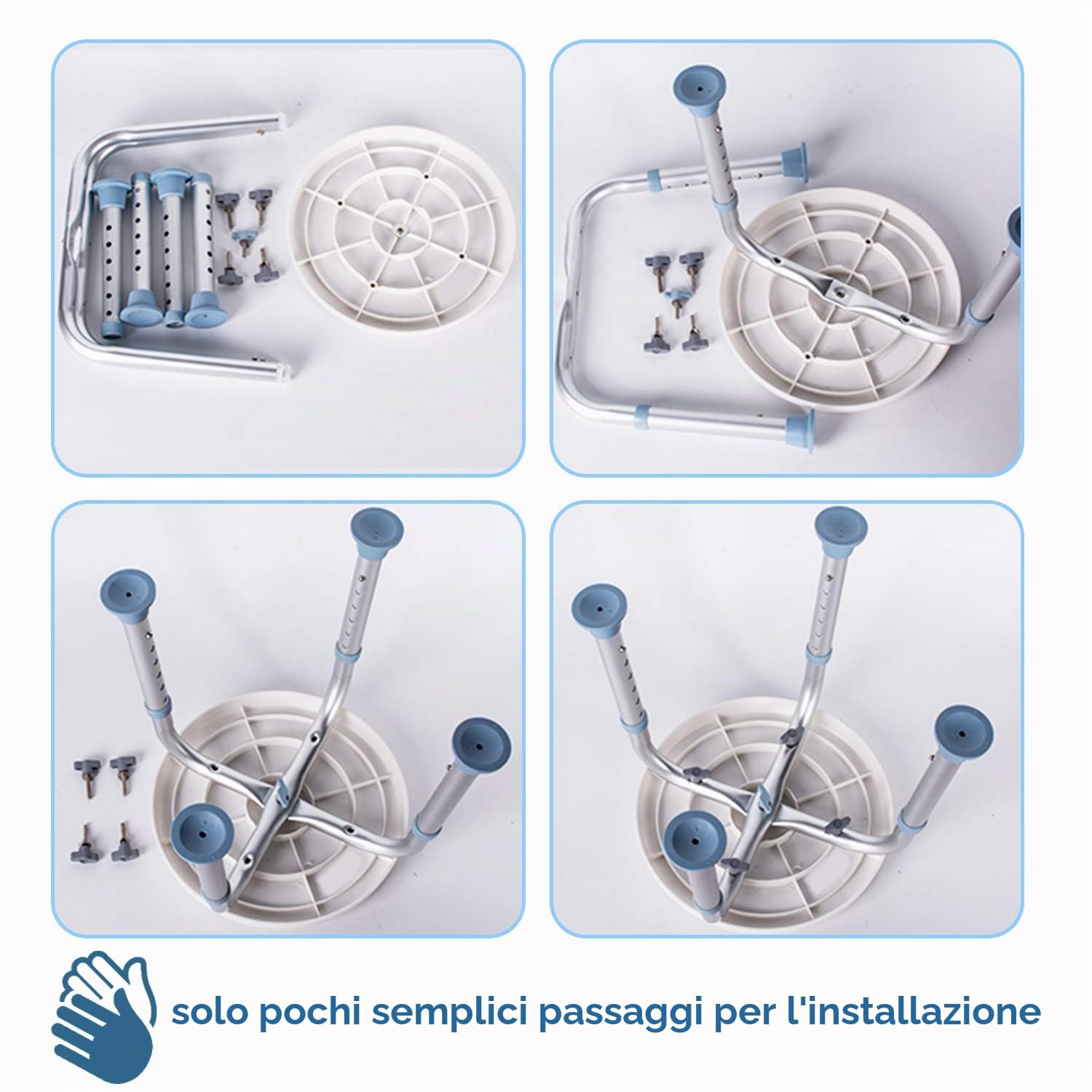 Sgabello da doccia, girevole a 360°, altezza regolabile 36-51 cm, per anziani e donne incinte