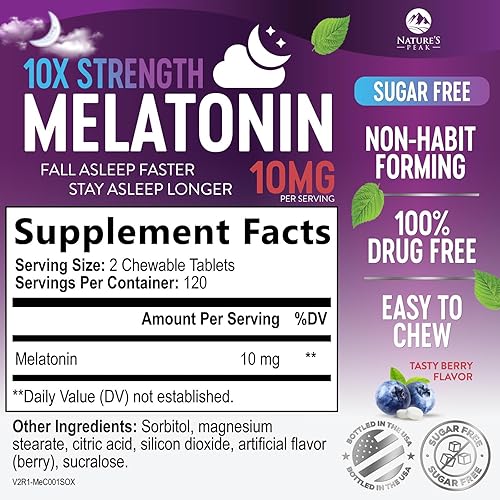 Miniatura 2 de Melatonina 10mg - Suplementos de apoyo para dormir de disolución rápida para adultos - Tabletas de melatonina extra fuertes de 10 mg para apoyo al