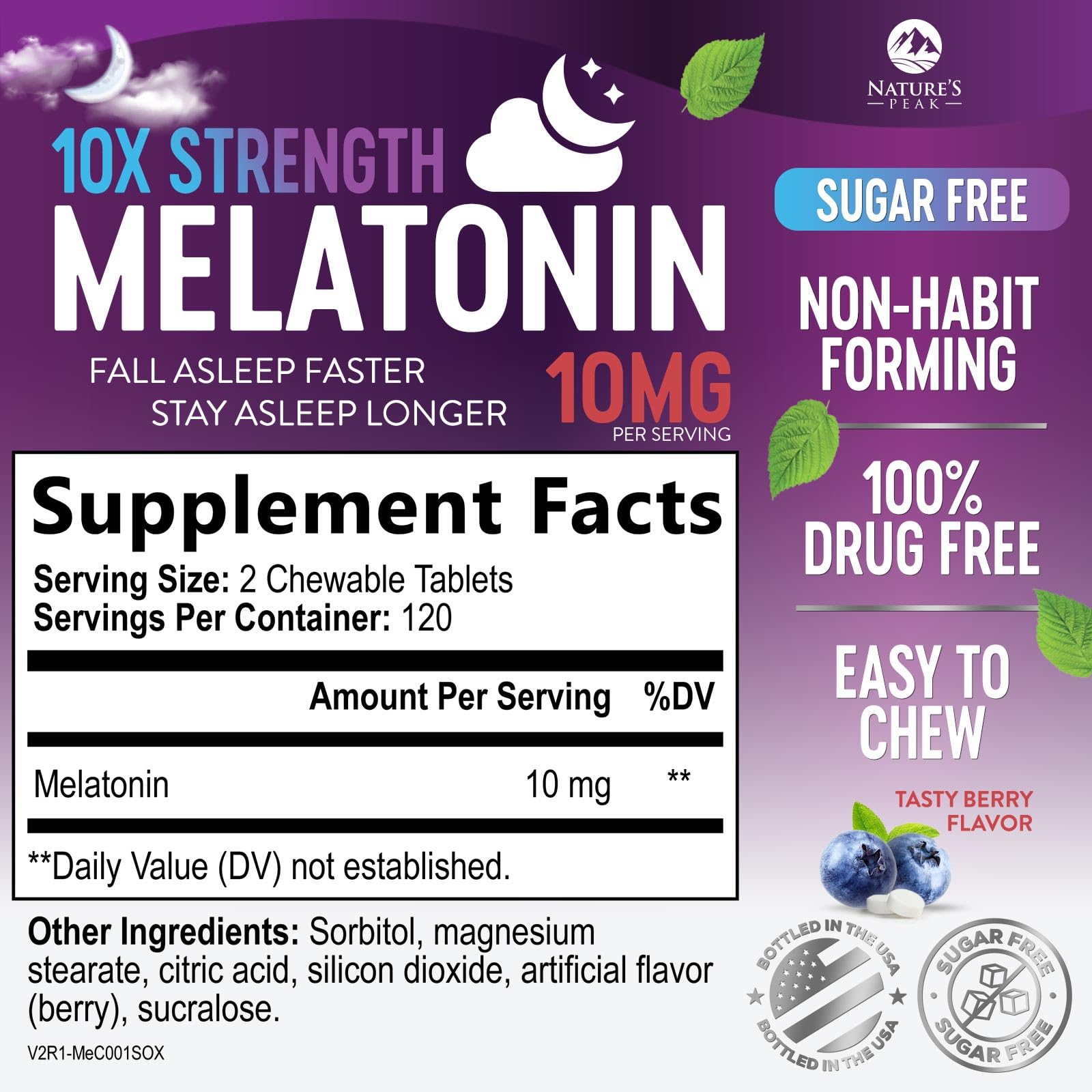 Melatonin 10mg - Fast Dissolve Sleep Support Melatonin Supplements for Adults - Extra Strength Sugar Free 10 mg for Restful Nighttime Sleep Support, Berry Flavor, Bottled USA - 120 Day Supply — Amazon image 2