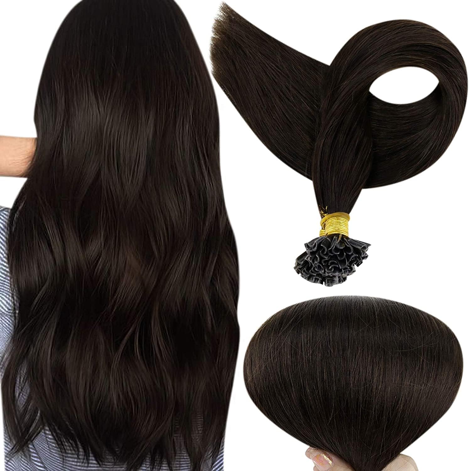 LHS -LUXURY HAIR STUDIO U-Tip Nail Tip Double Drawn Fusion Permanent Human Hair Extension 20Inch Brown Color(50 Strands)