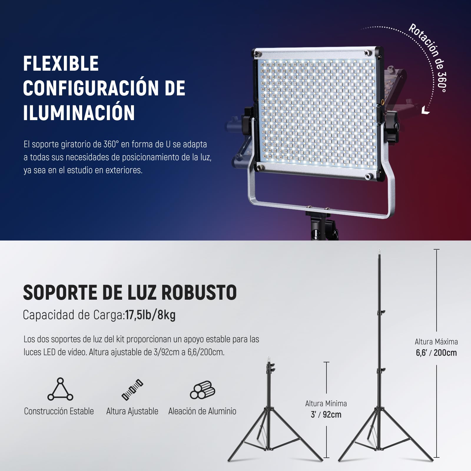NEEWER 2 Pack 660 Pro RGB PANEL LED Video Luz con App Control Soporte Kit 360° Full Color 50W Dimmable Bicolor 3200K~5600K Video Iluminación CRI 97+ para Gaming/Streaming/Zoom/Youtube/Webex/Fotografía