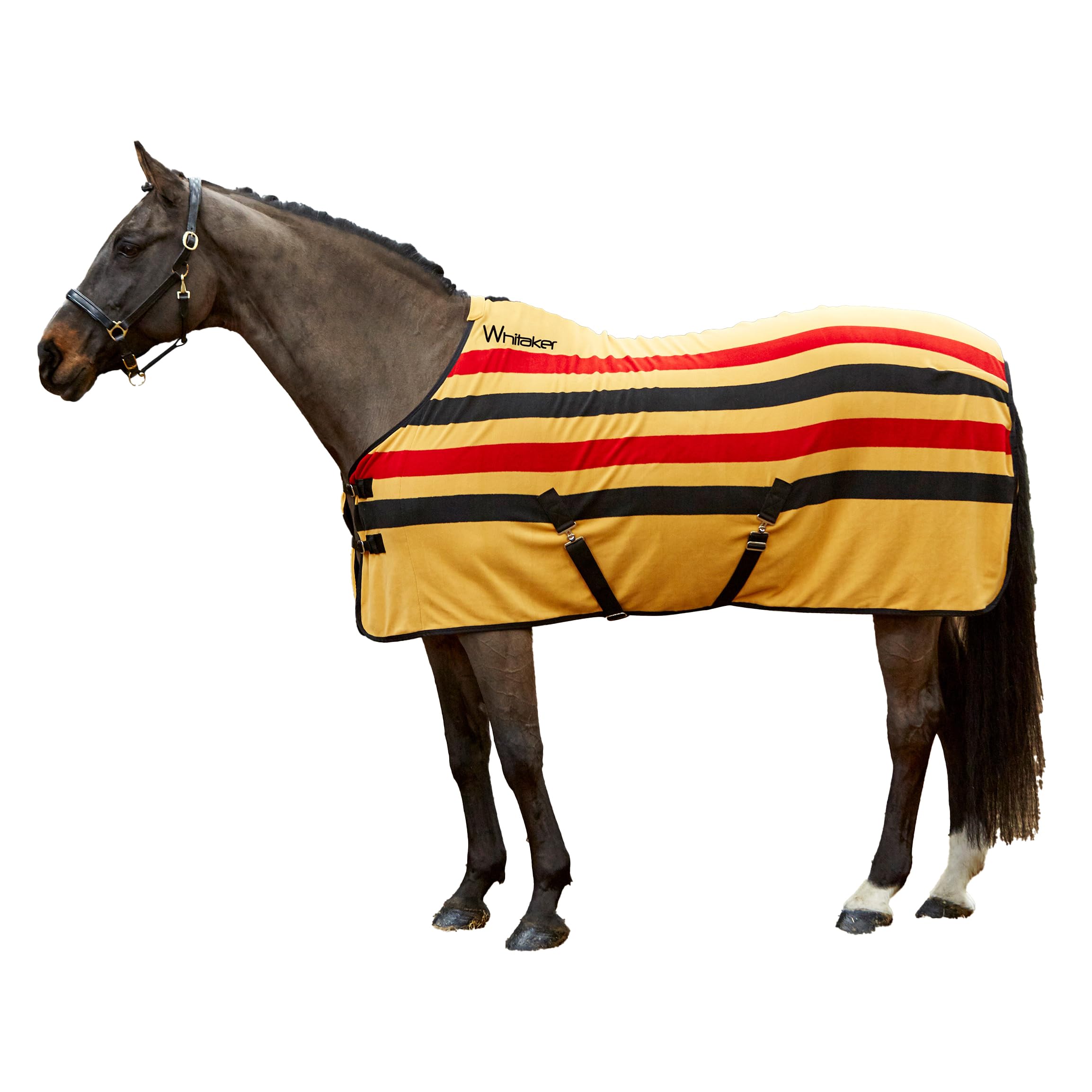John Whitaker Aintree Striped Fleece Rug in Classic Yellow, Red, Black Stripes - Sizes 4'3 to 7'0 - Perfect for layering or on it's own. (6'6)