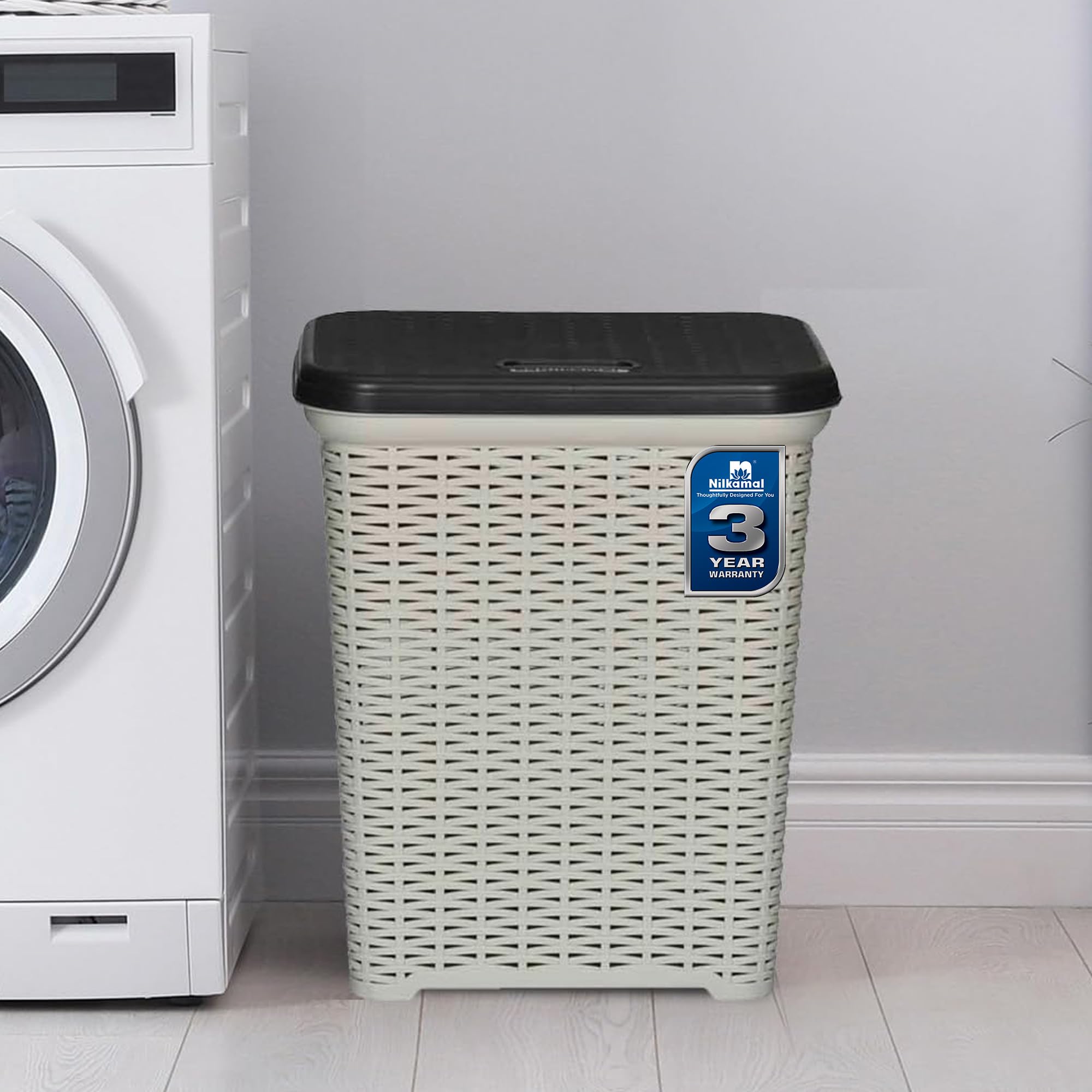 Nilkamal Elegance 35 Litre Laundry Basket with Lid Robust with In-Built Handles For Cloth, Blankets, and Laundry Storage Ideal for Home, Bedroom and Bathroom (3-Year Warranty)