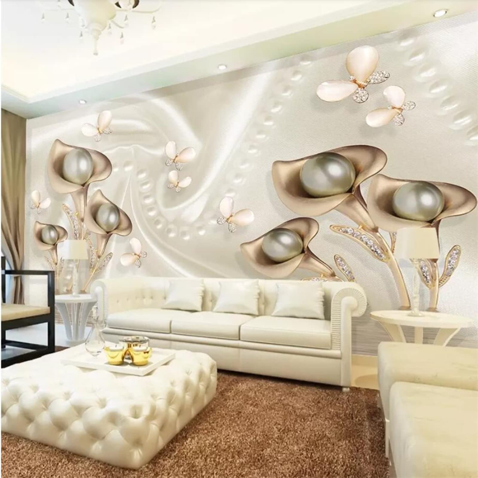 Tapeta ścienna perły i kwiaty szer. 200 x wys. 175 cm mural ścienny 3D tapeta naklejki do salonu sypialni niesamoprzylepne