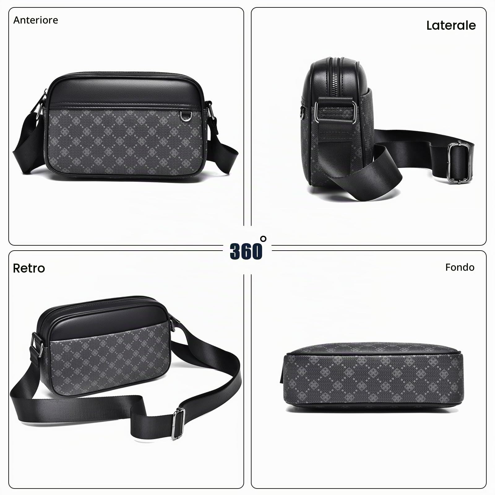 FANDARE Retrò Borsello Tracolla Uomo orizzontale Borse a spalla Donna PVC Pelle Borsa a Tracolla da Uomo Borse Messenger per l'uso Quotidiano Outdoor Trekking,Lavoro,Viaggio Borsa a Spalla Nero