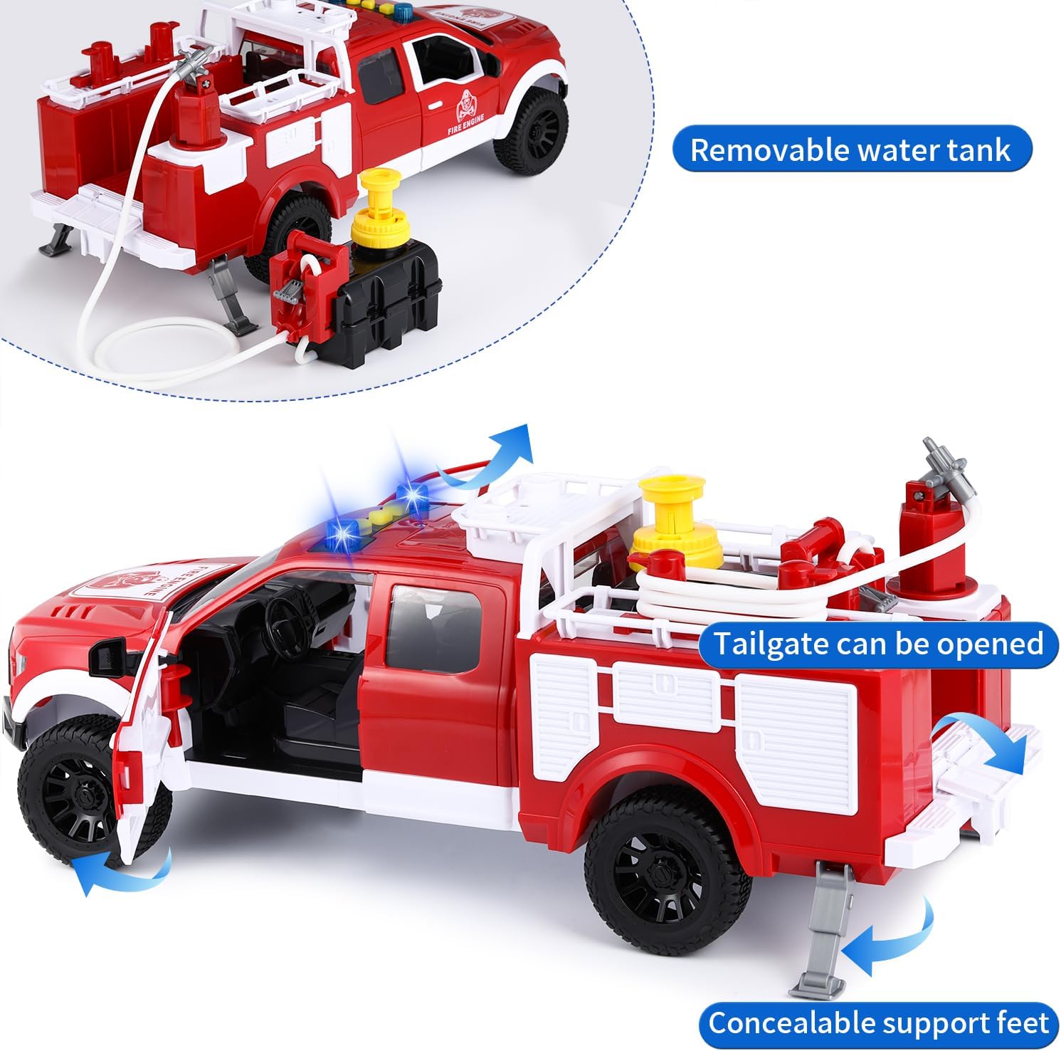 Big Fire Truck Toy for Boys Ages 4-7, F150 Raptor Toy Pickup Truck with Light and Music, for Boys 4-8 Years Old.