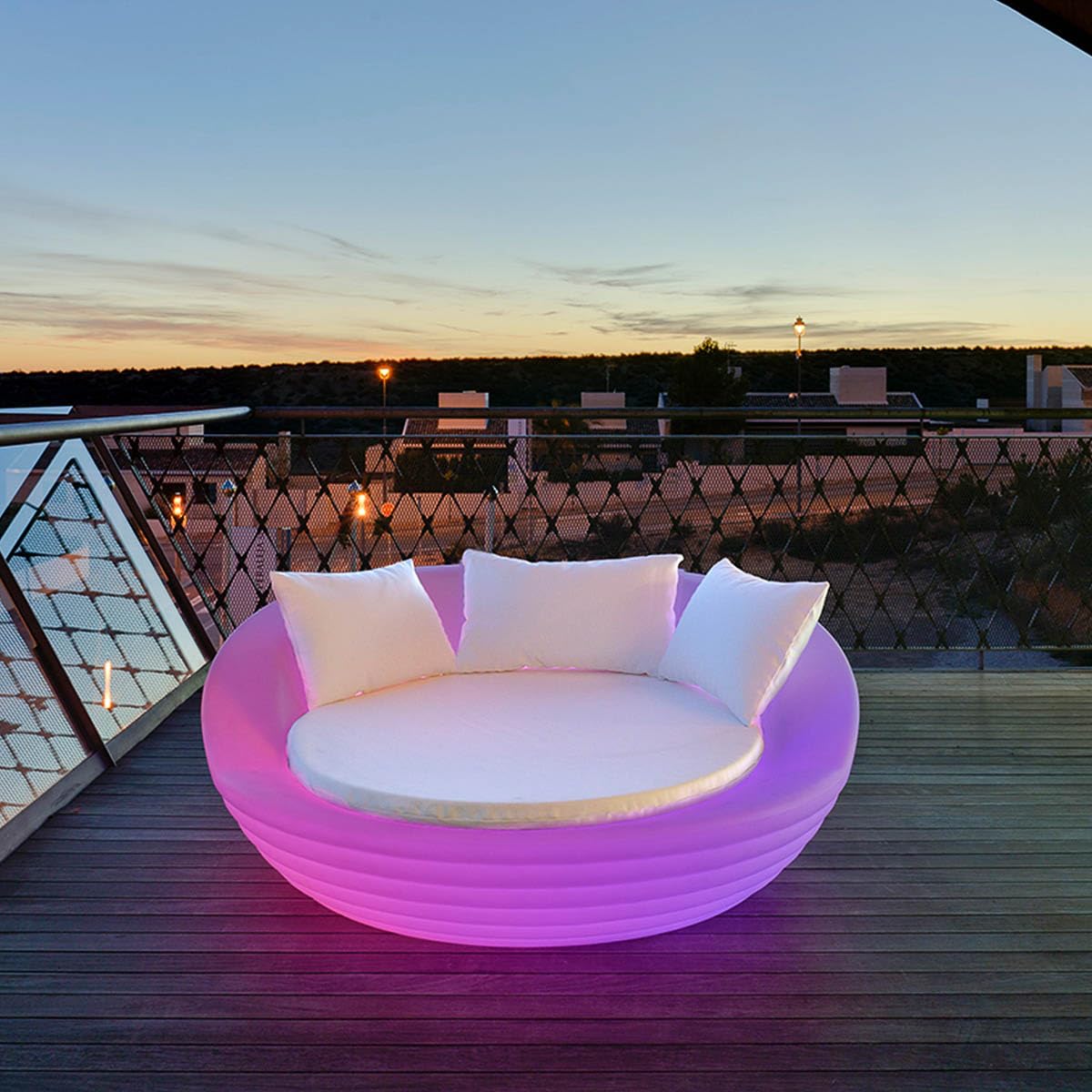 newgarden Letto Balinese Da Esterno Formentera Senza Illuminazione – Daybed Da Giardino Bianco Opaco Con Baldacchino, Resistente Per Terrazza, Piscina E Zona Relax (Tappetino rotondo)
