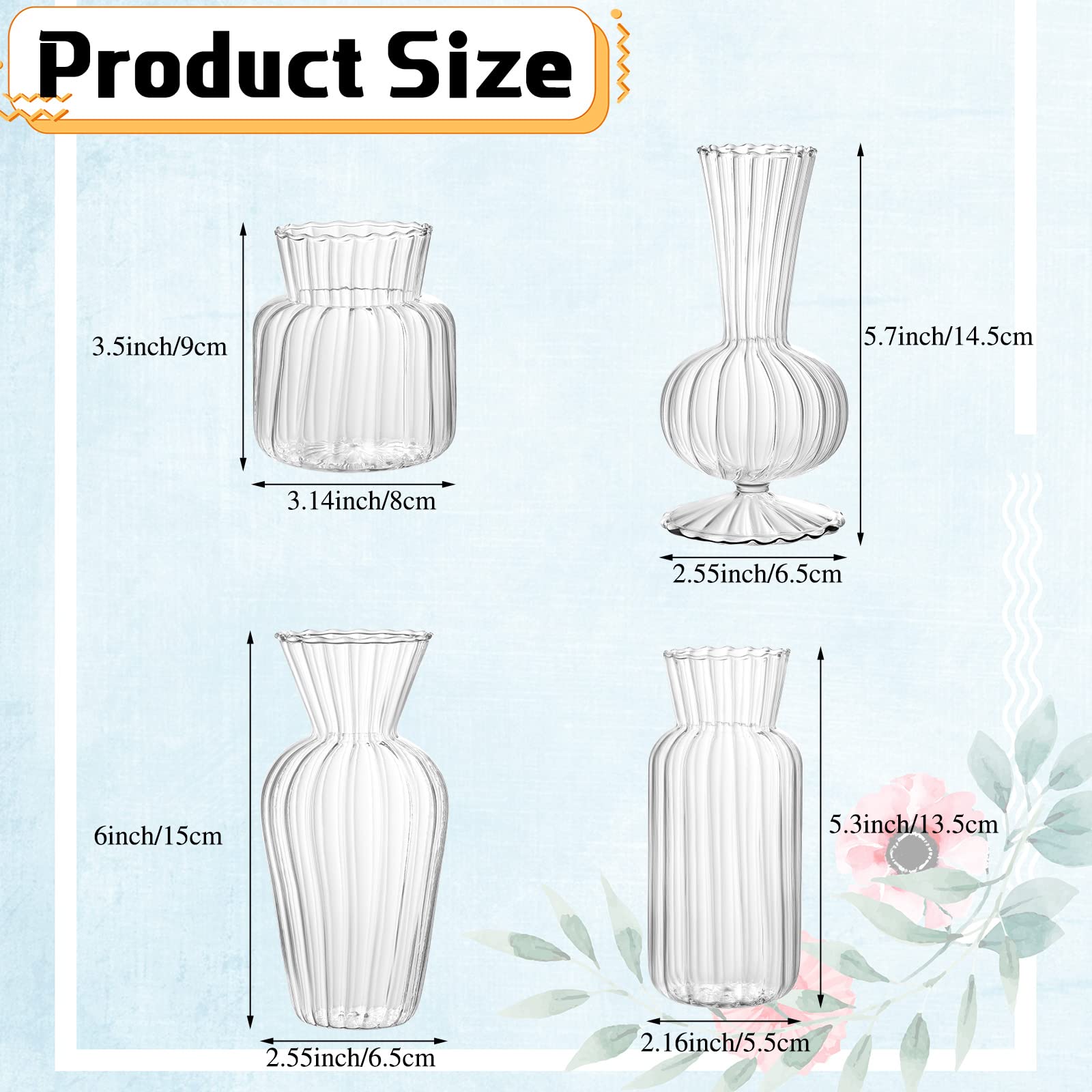 Modern Clear Bud Vase Bulk Set Small Vases Geometric Stripe Bud Vases Narrow Neck Flower Vase Cute Mini Vase Glass Vase Centerpieces Decoration for Rustic Wedding Home Office Tabletop Decor (24 Pcs)