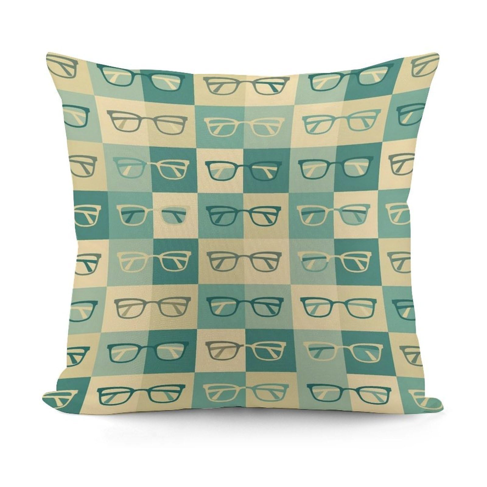 Smazdfxx Picture(254) Unique Pattern Soft Eyeglasses In Vintage Style Plush Pillow Cover With Zipper For Sofa, Couch, Living Room Decorative