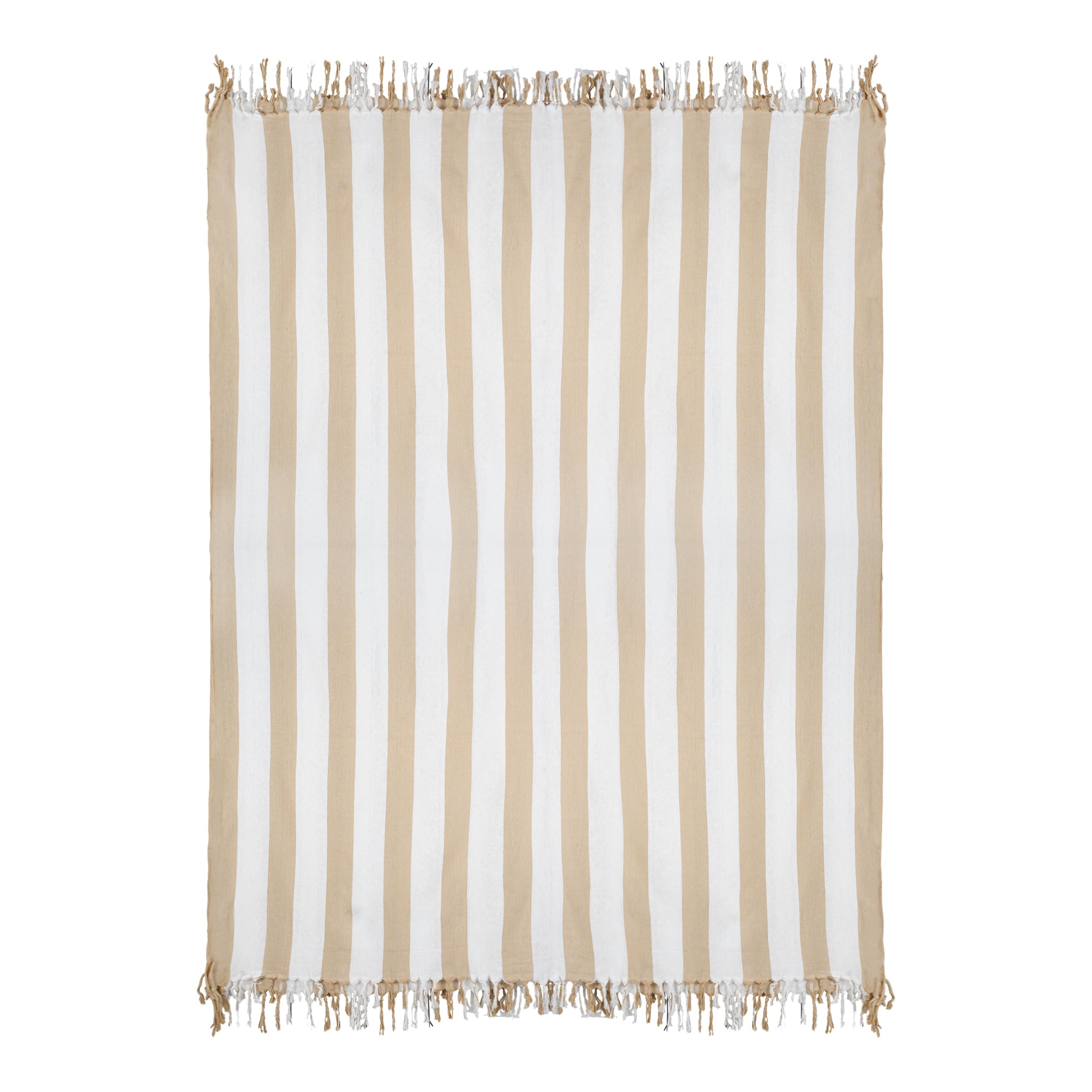 H HANSEL HOME Fouta Playa XXL de Algodón/Poliéster 210x240 cm con Flecos, Toalla Playa Grande para Familia, Toallas Gigantes de Playa para Verano y Vacaciones - Beige