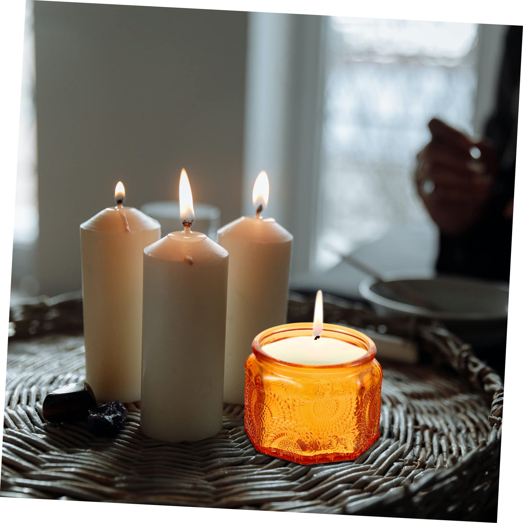 Contenitori per Candele 14 Pezzi in Vetro Arancia Rotondi | Coperchio Resistenti Riutilizzabili Calore , per e Crafts Storage e DIY