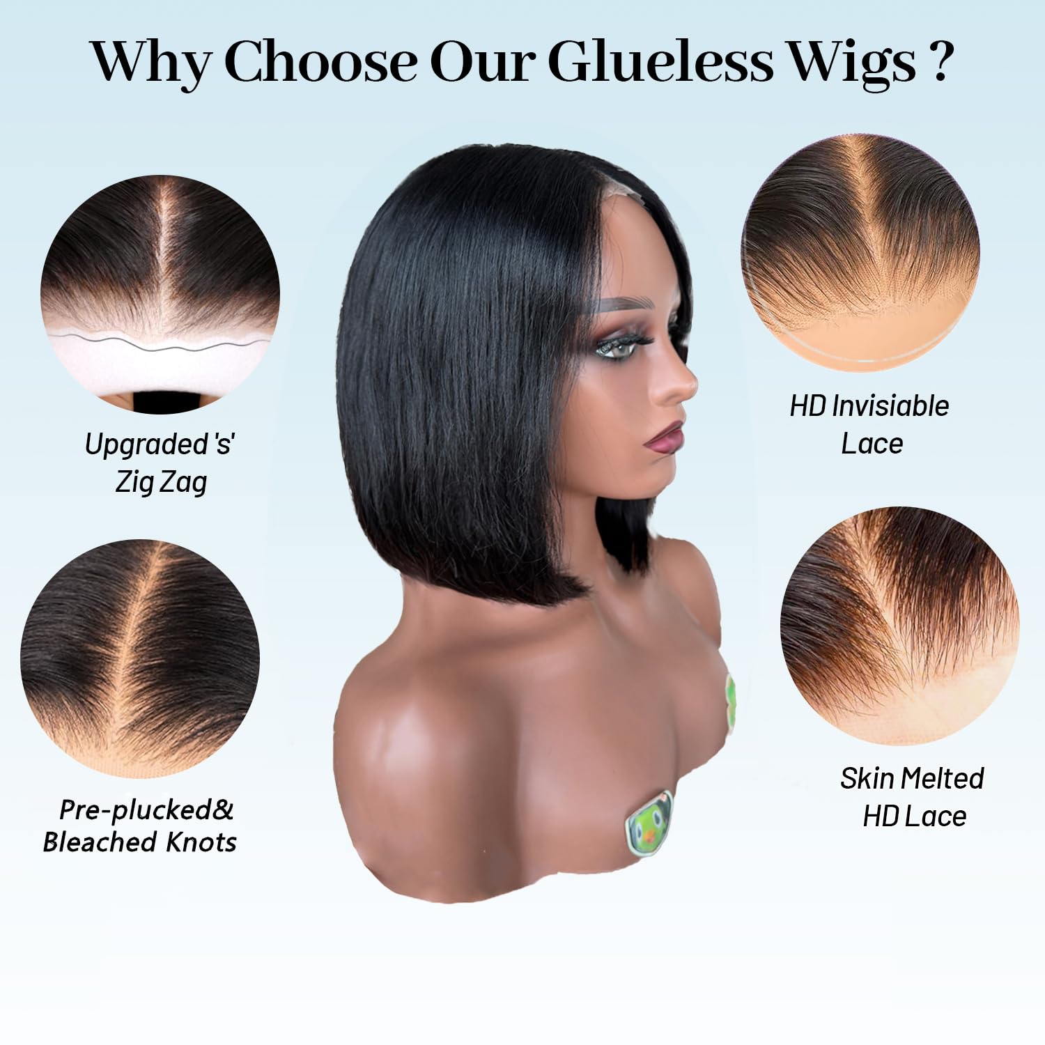 Wear and Go Glueless Bob Wig Human Hair with Pre-Plucked 5x5 HD Lace