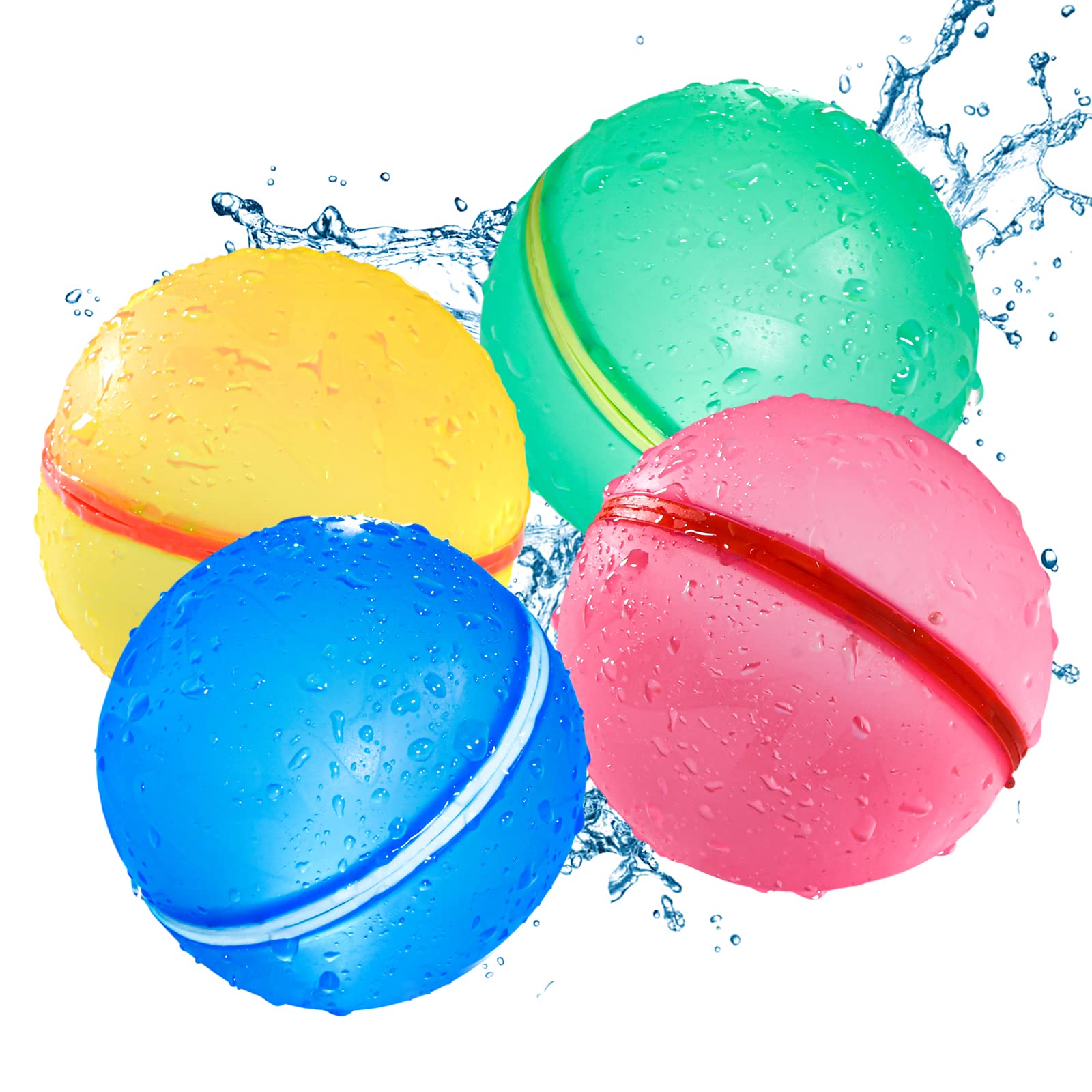 KOKODIReusable Water Balloons for Kids, Self-Sealing Splash Water Balls Refillable, Quick Fill Pool Toys for Kids Games Outdoor (4 PCS)