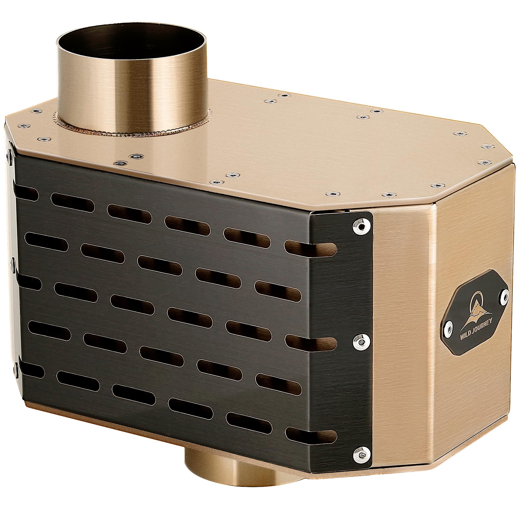 Piattaforma camino con parascintille e piattaforma di cottura, con protezione tenda, per stufe a legna con camino diametro 70 mm, oro rosa