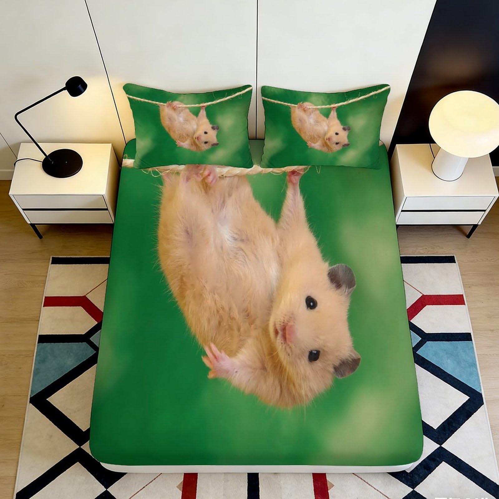 3D Printed Hamster Fitted Sheet Microfiber Deep Pocket Bedroom Bedding Set Hamster Mattress Fitted Cover Non-Slip Elastic Hem Washable 90x200x25cm