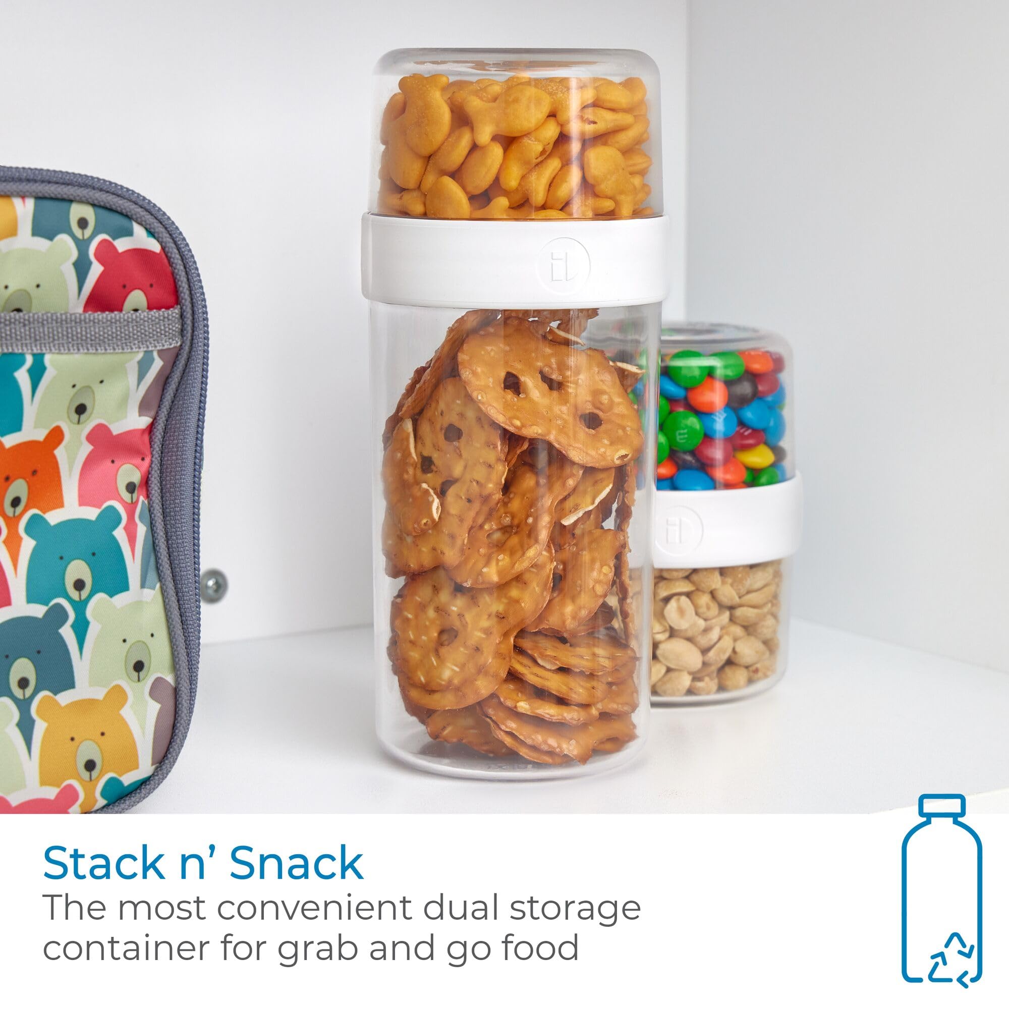 InterDesign iDesign Große Stack 'n Snack Lebensmittelbehälter, stapelbare Snackbehälter, 4 Stück, transparent/weiß
