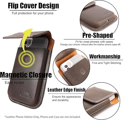 Miniatura 4 de Topstache Funda de cuero para teléfono con clip para cinturón, funda para teléfono celular con tapa para iPhone 1413 Pro Max, S23 Plus, funda
