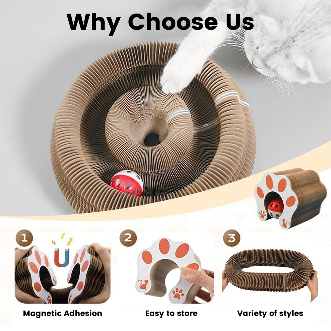 Boopz Palla per gatti, tiragraffi flessibile con campana e pista avventura, organo magico per gatti, giocattolo interattivo e trasformabile per esercizi mentali per gatti (2 pezzi A)