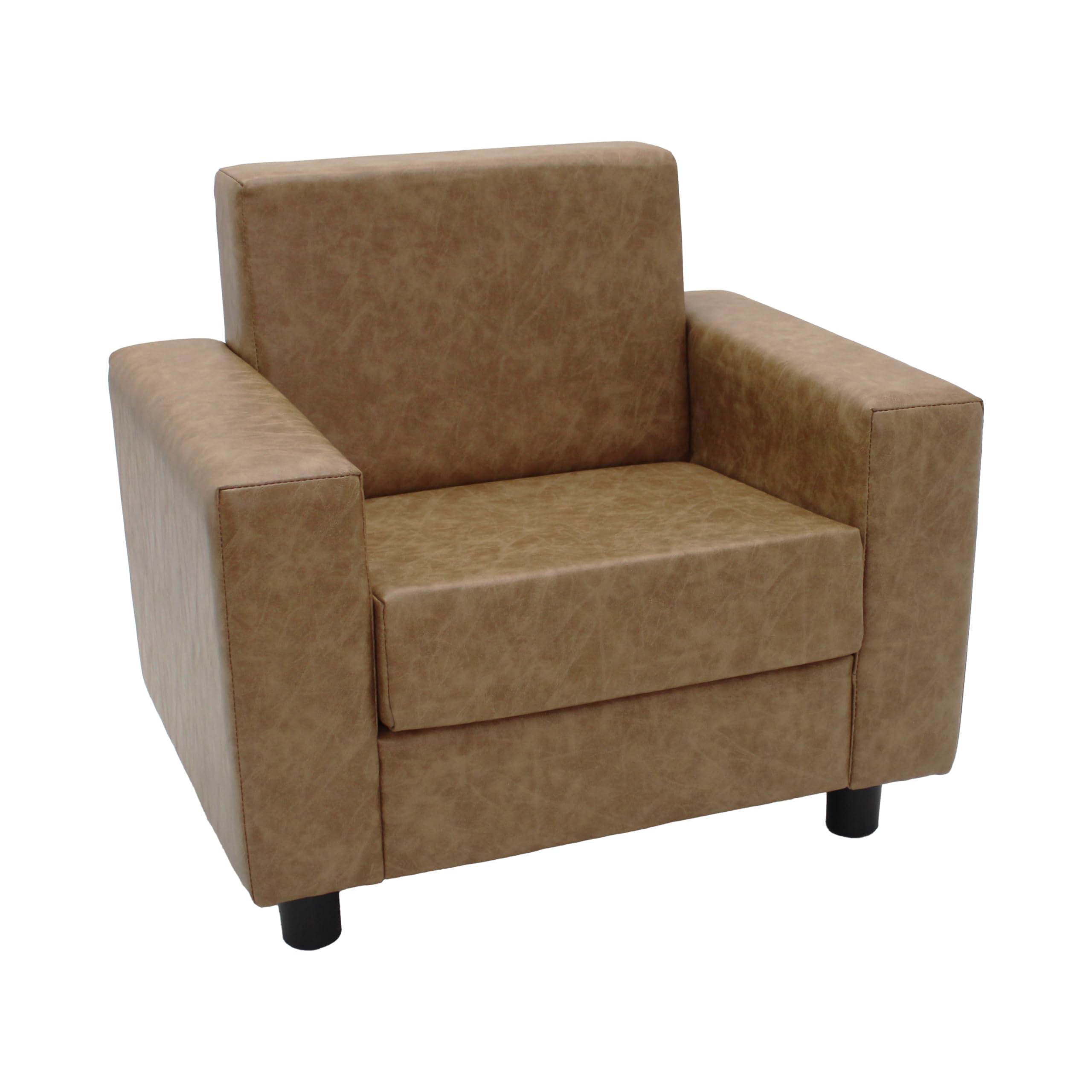 Factory Direct Partners Rustic Inspired Playtime Classic Reading Chair, Children's Commercial-Grade Upholstered Furniture for Home, Daycare, Preschool, Library; Comfy Modern Design - Pecan