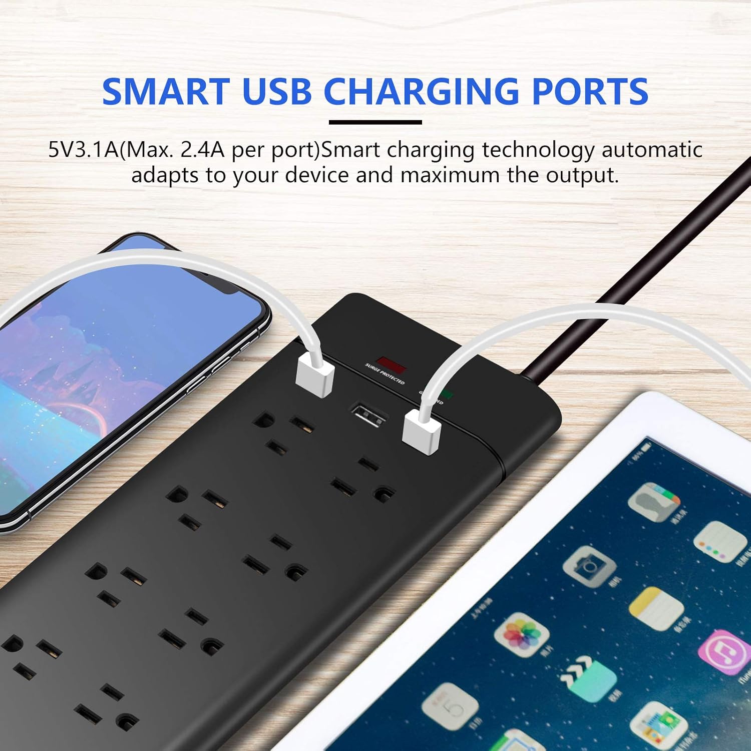 Bеѕt Dеаl 🛒 12Foot Extra Long Cord Power Strip Surge Protector, Kungear 8-Outlet 1050J Surge Protector, 15A/1800W, Low Profile Flat Plug, 5V 3.1A Smart USB, Wall Mountable, Idea for Home and Office, Black Flаѕh Dеаlѕ - 40% оƒƒ 12Foot Extra Long Cord Power Strip Surge Protector, Kungear 8-Outlet 1050J Surge Protector, 15A/1800W, Low Profile Flat Plug, 5V 3.1A Smart USB, Wall Mountable, Idea for Home and Office, Black