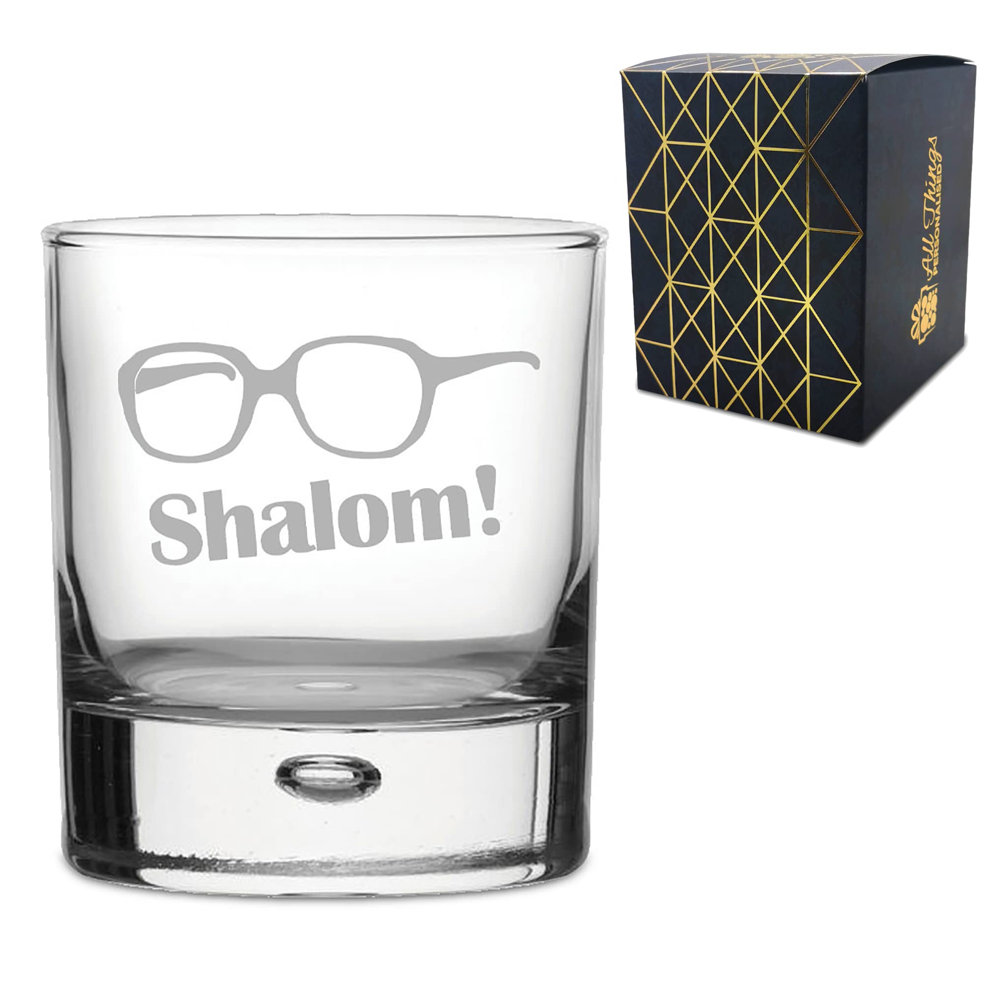 Engraved Novelty Whisky Tumbler, "Shalom", Gift Boxed, Perfect for Birthdays and Christmas