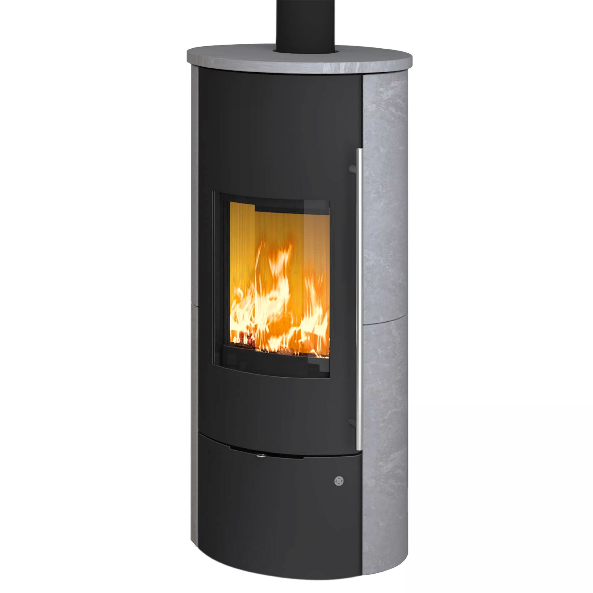 O237583 Tolima Aqua II Compact Wasserführender Kaminofen Stahl Schwarz | Natursteinverkleidung Serpentin