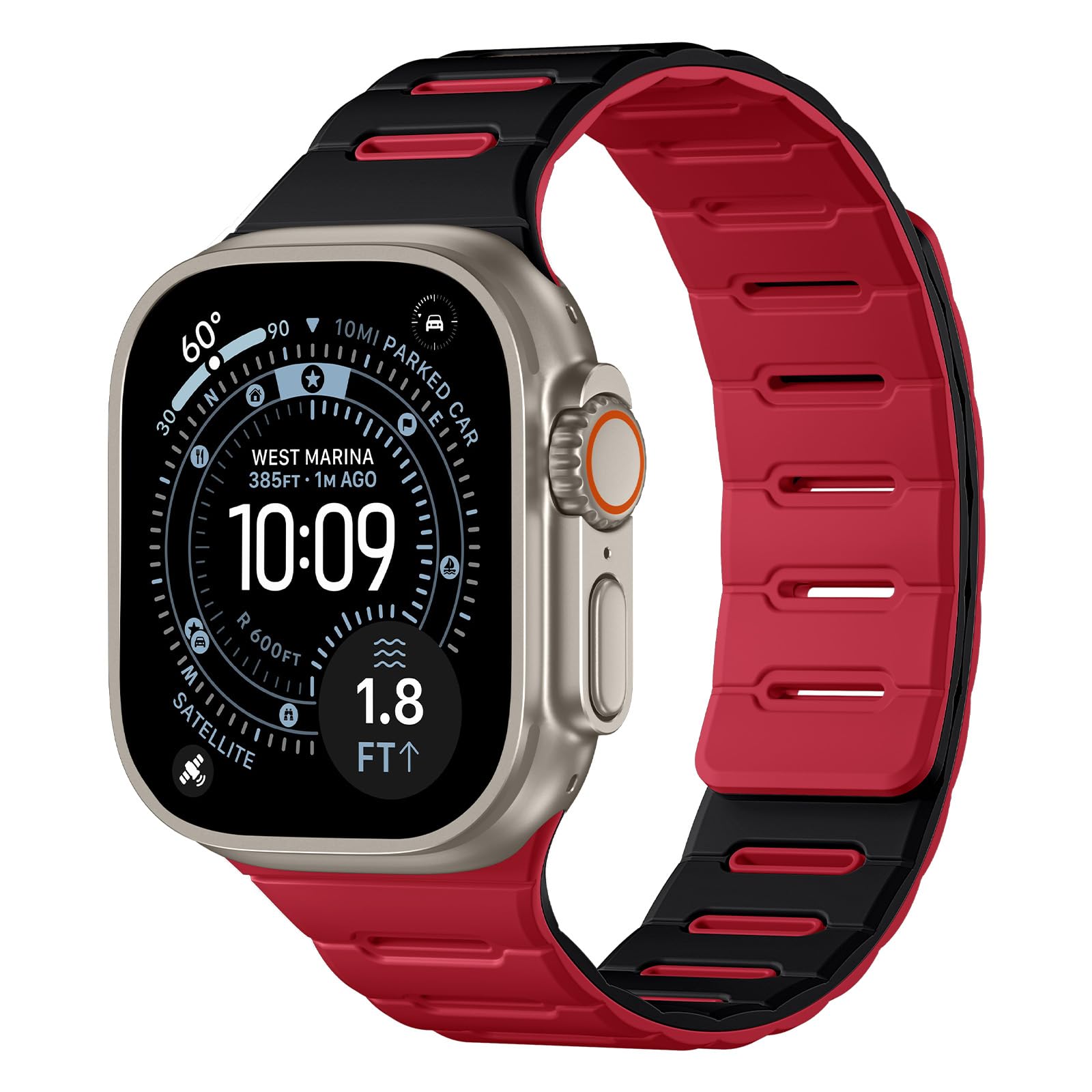 Photo 1 of Bandletic Reversible Magnetic Straps Compatible with Apple Watch Bands 49mm/46mm/45mm/44mm/42mm(3/2/1) Men, Silicone Comfortable Strong Magnet for iWatch Series 11 10 Ultra SE3 9 8 7 6 5 4,Black Red