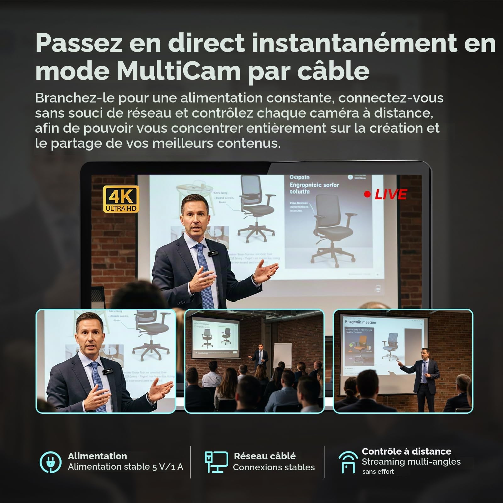 NearStream VM20 Caméra de Streaming 4K Filaire avec Zoom Hybride 40x