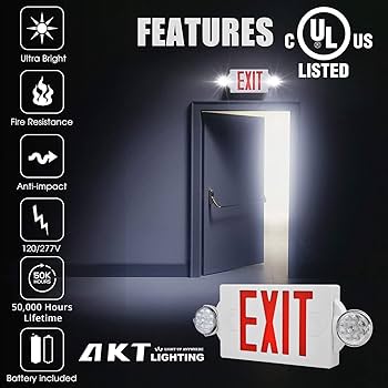 AKT LIGHTING Emergency Exit Light, Adjustable Two LED Head