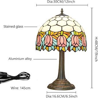 Orange Roses Tiffany Style Colourful Glass Table Lamp Bed Room Bedside Table Living Room Reading Desk Light for Office Bar Decorating Retro Nice Decor Cottage 12 Inch Village Gift Bedside Lamps [Energy Class F]