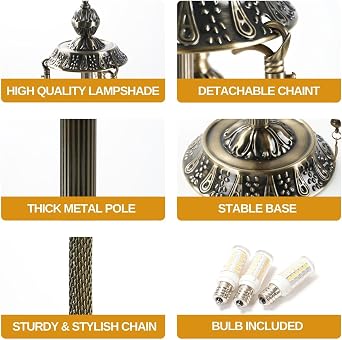 Turkish Lamp 3 Globes Moroccan Table Lamp with Metal Base, 28 Tall Handcrafted Mosaic Glass Ambient Light Fixture Perfect for Boho Decor, Desk lamp, Living Room Bedroom Including LED Bulbs