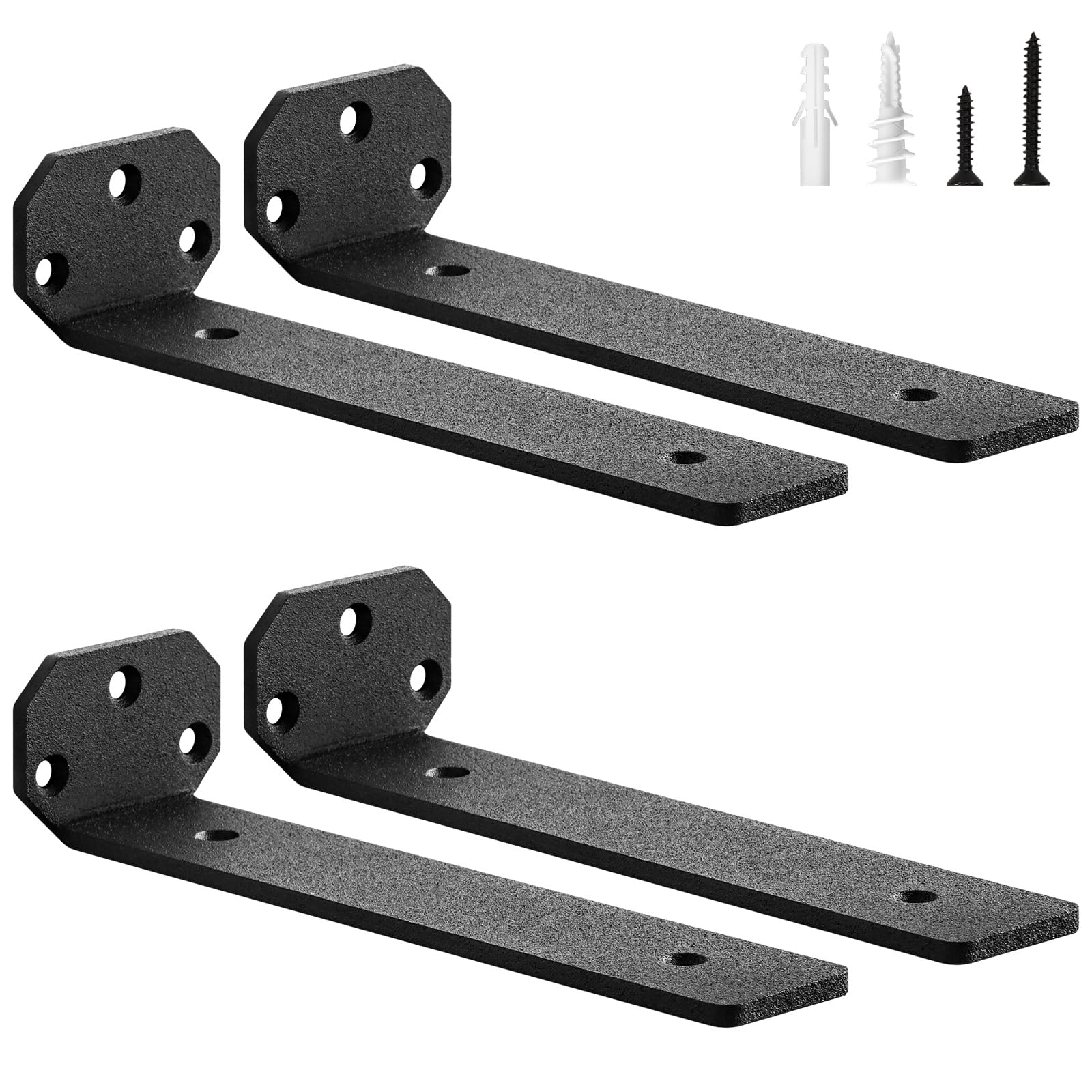 scicent 4 Pack Floating Shelf Brackets Heavy Duty, 50KG Capacity, 5mm Thick, Wall Brackets for Shelves, Shelf Support with Screws (Black 20cm)