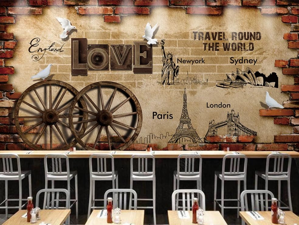 Poster géant mural briques vintage 400x280 cm pour salon et chambre