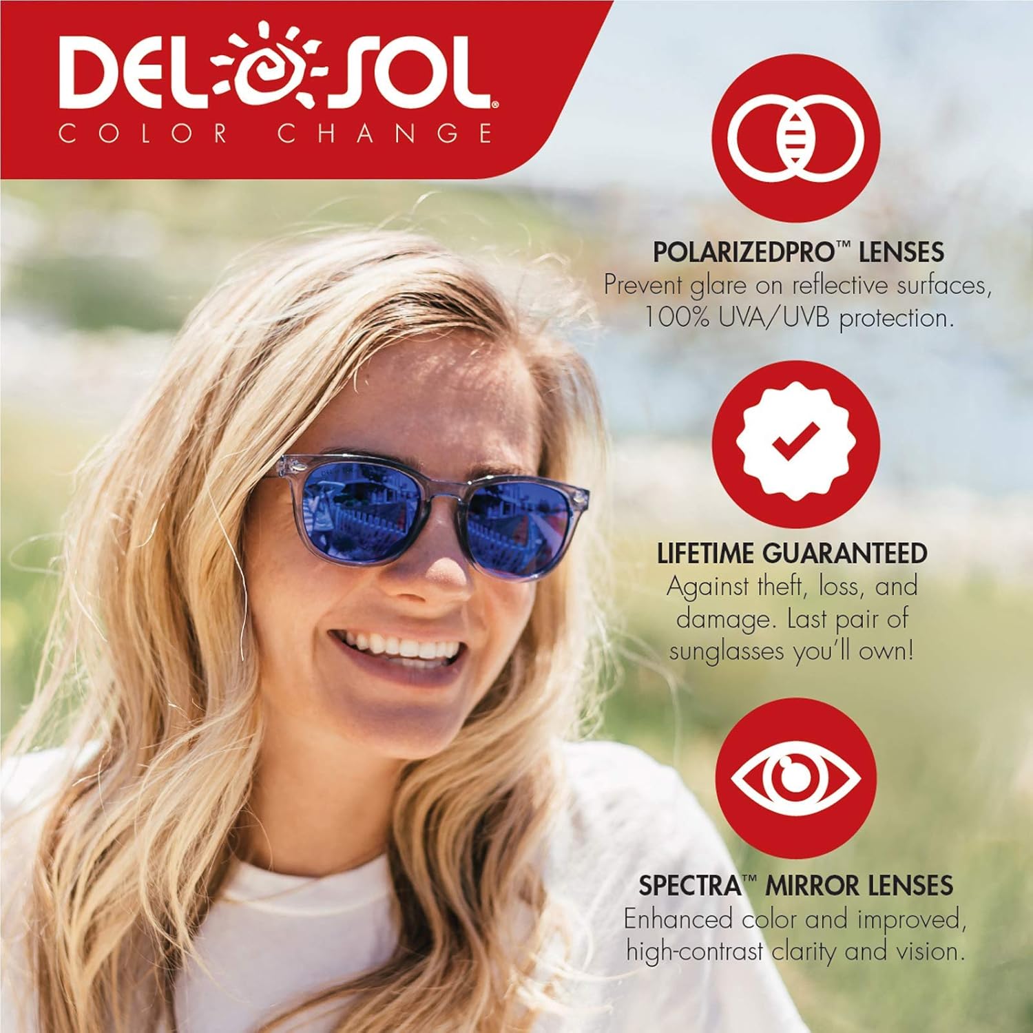 Del Sol Solize Color-Changing Sunglasses, 100% UVA and UVB Blocking Protection