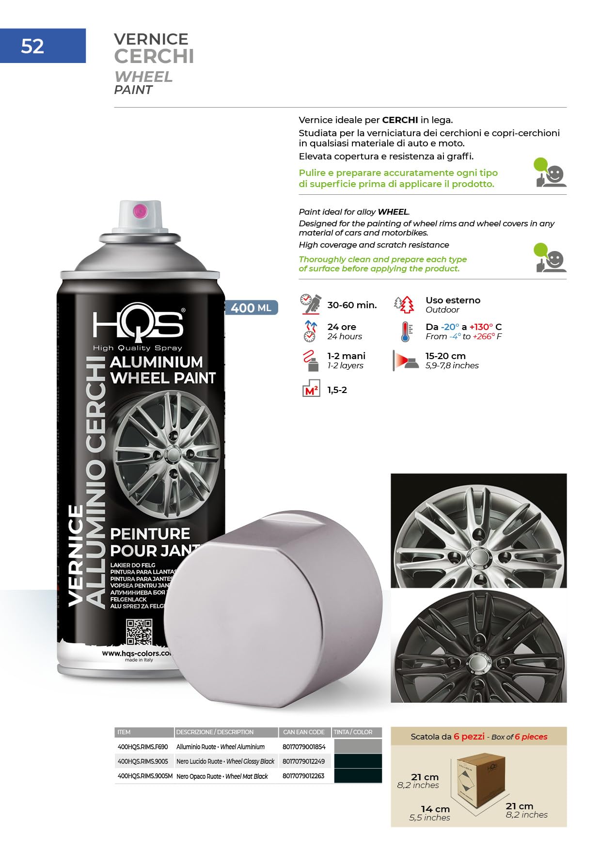 HQS Bomboletta Vernice Spray 400ml Nero Lucido per Cerchi Auto Moto