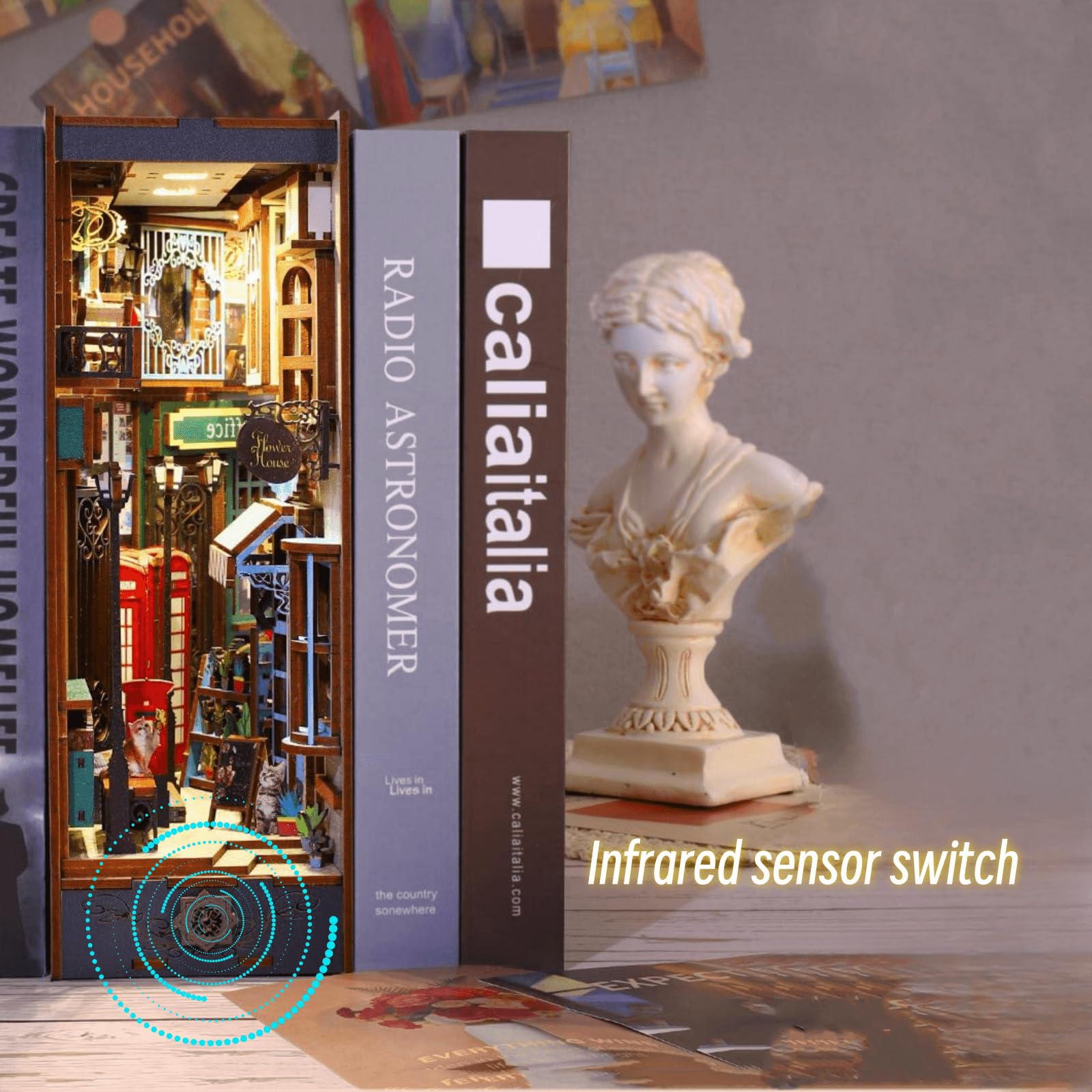 Wyspa wakacje DIY BookNook - ręcznie wykonany kreatywny model 3D podpórka na książki, zabawka edukacyjna i element dekoracyjny