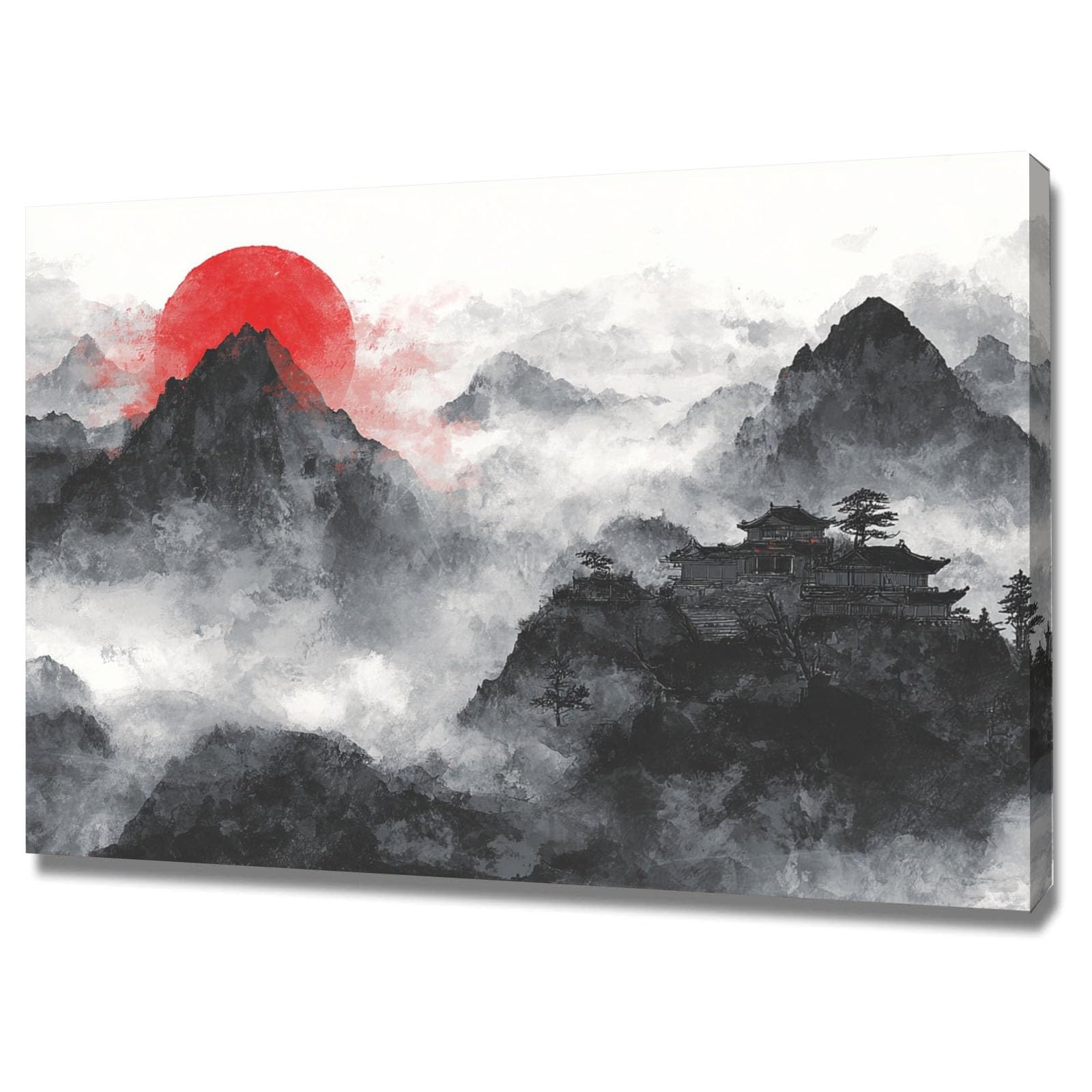 AMXBZC Modernos Cuadro en Lienzo Paisaje Pintura de paisajes a tinta Nórdico Minimalistas Plantas cuadros, Comedor Oficina Pasillo Cocina Y Baño póster（Negro-50x70cm Enmarcado