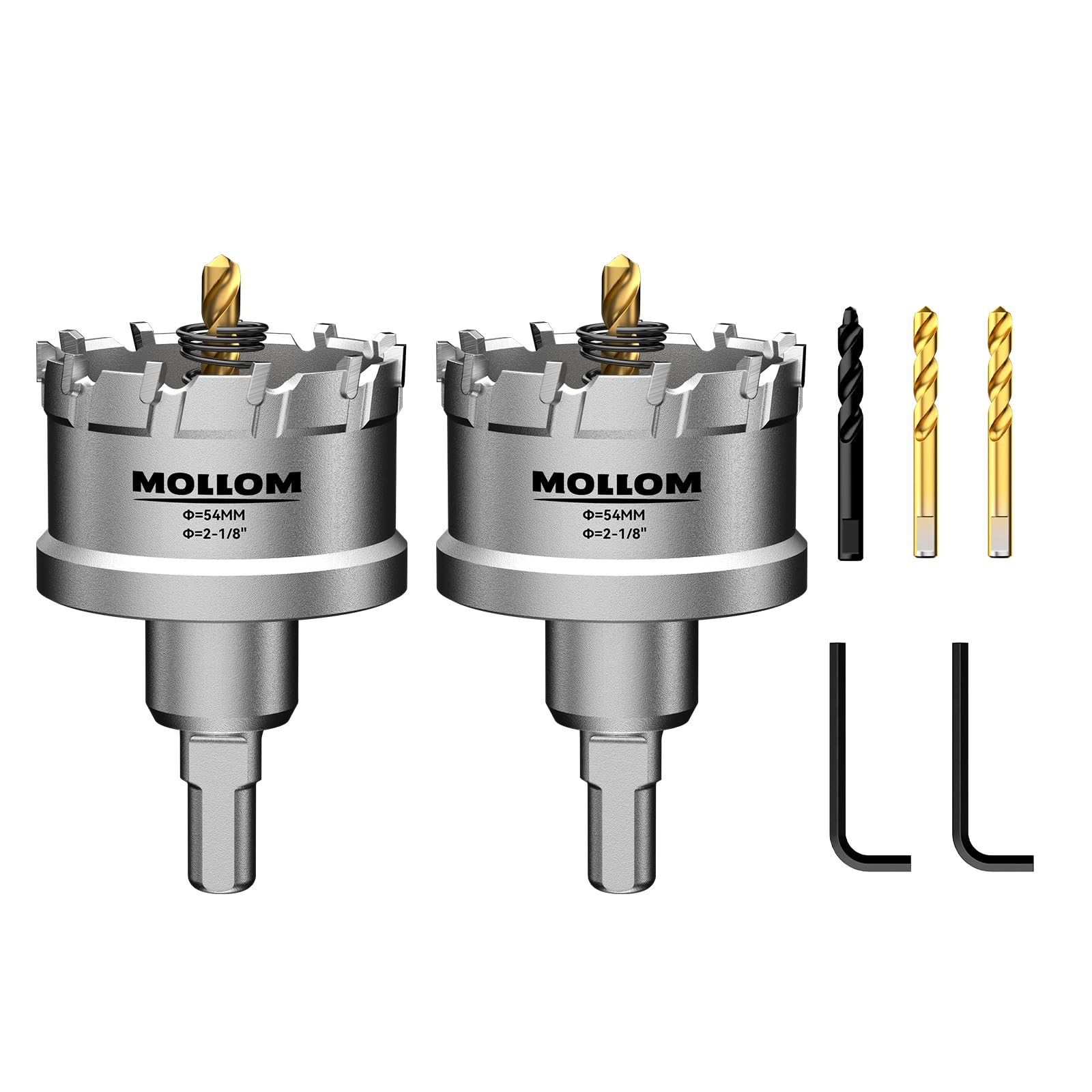 Mollom 2-1/8Inch (54mm) 2Pcs Heavy Duty Carbide Hole Saws, Hole Cutters for Stainless Steel, mild Steel, Iron, Copper, Brass, Plastic — image 1