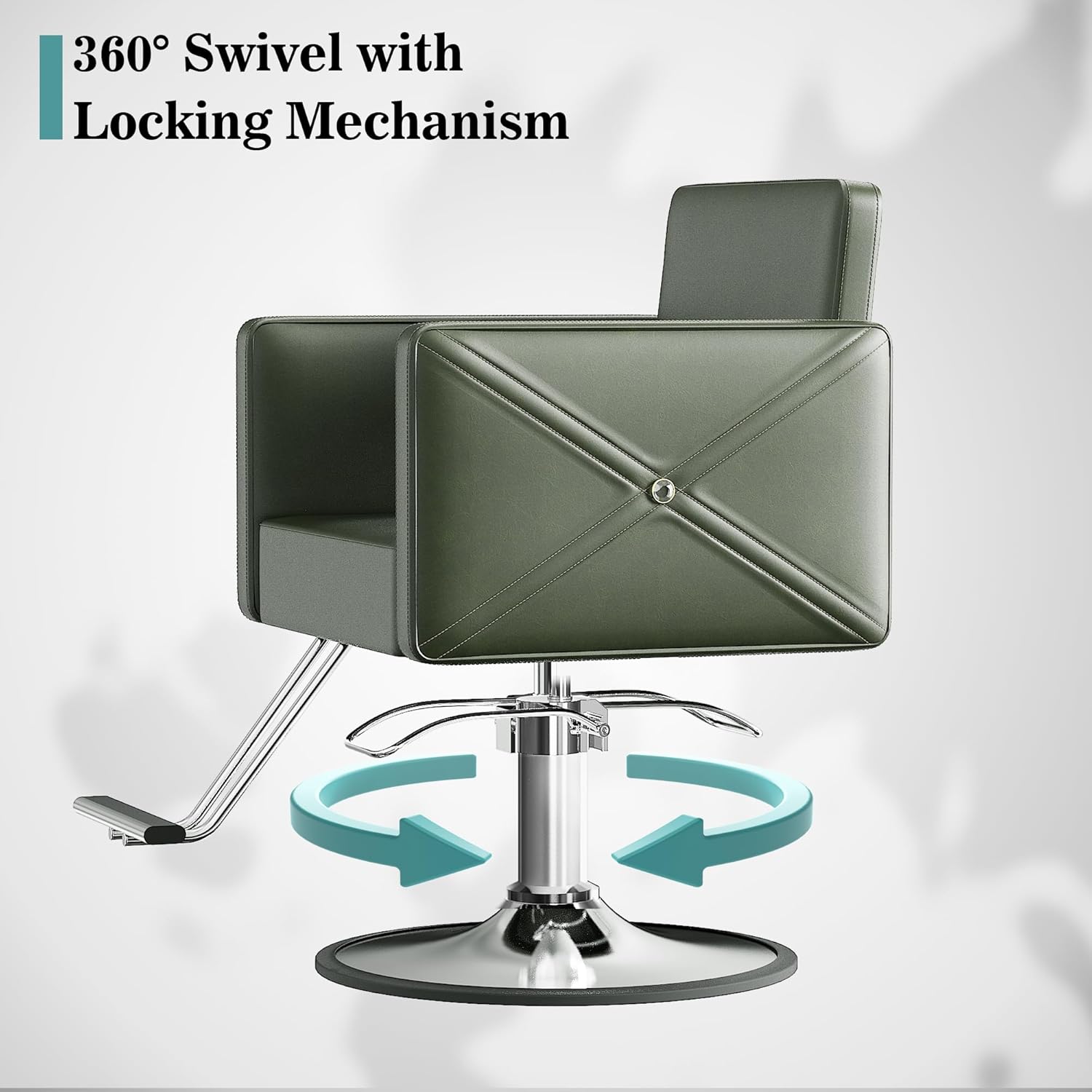 Barber Chair, Salon Chair for Hair Stylist, Hair Salon, 360 Degrees Swivel Styling, Height Adjustable Hydraulic Shampoo Chair (Dark Green)