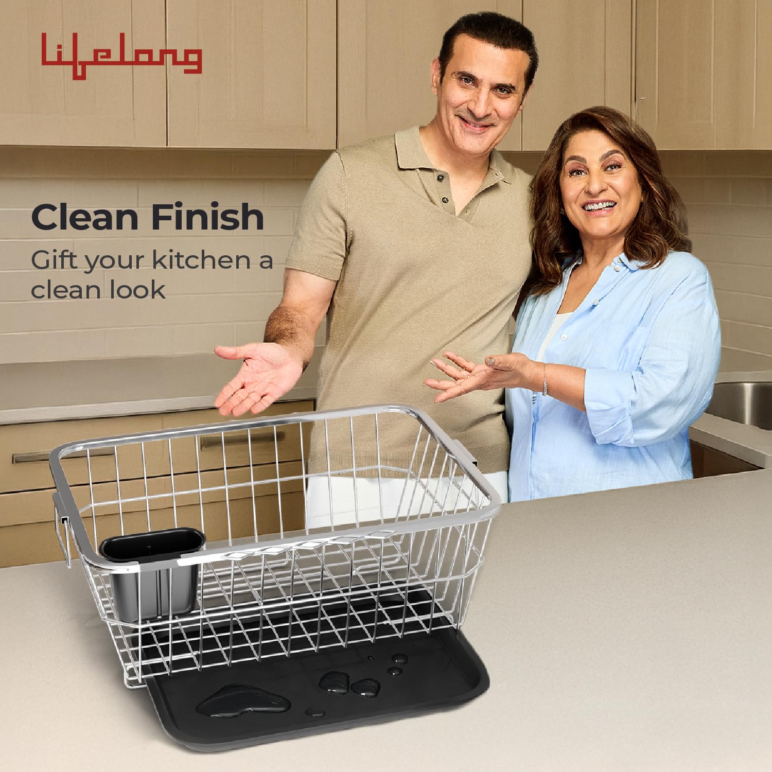 Lifelong Kitchen Organizer Stainless Steel Drying Rack -Vessel,Dish,Utensil Drainer Basket with Drip Tray, Suitable for All Utensils, Crockery, Plates & Curved Dish   with Spoon Holder -Over Sink Bartan Stand - Image 7 thumbnail