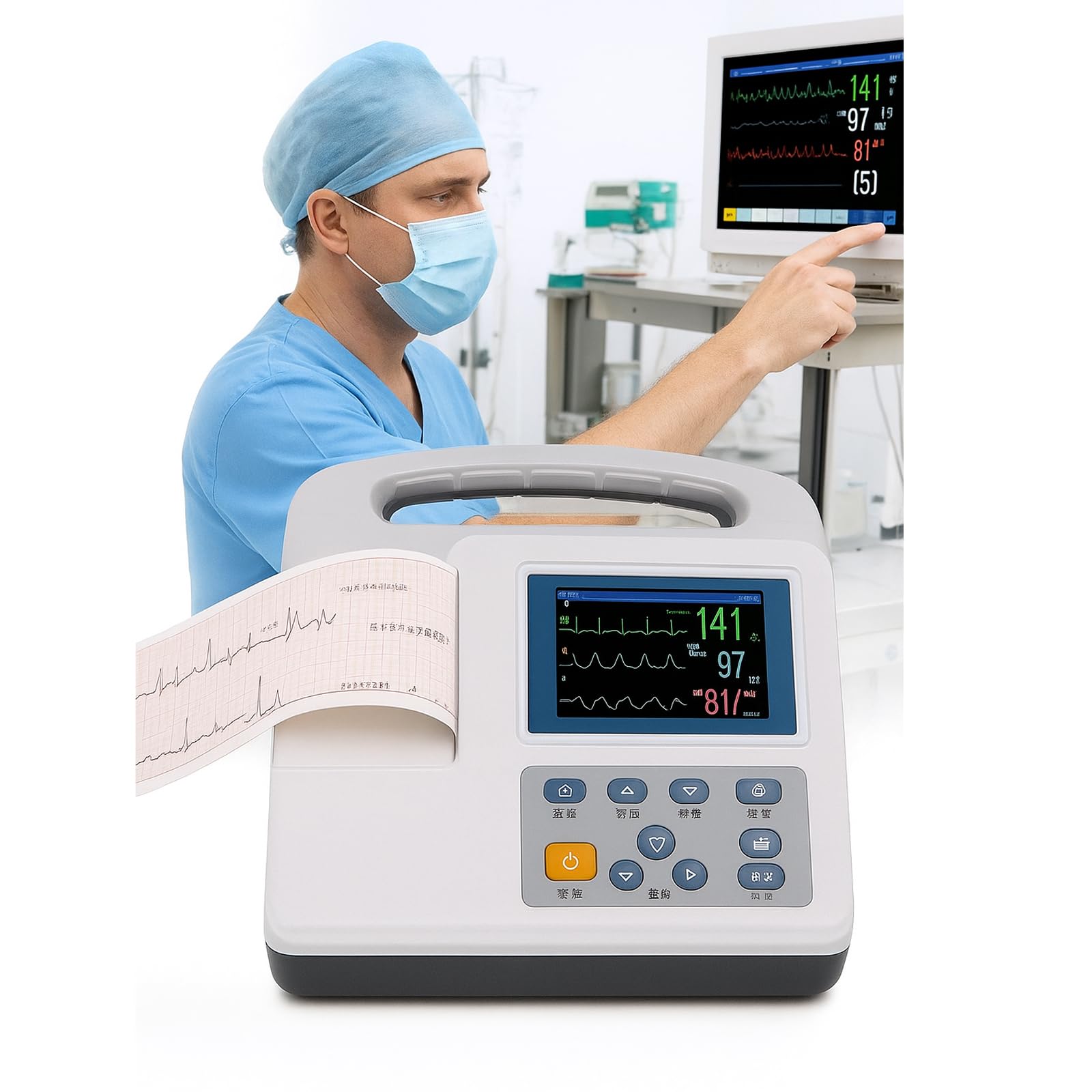 Tragbares EKG-Gerät, 12-K-Digital-EKG-Herzmonitor Mit Farb-LCD-Display und Thermodruckpapier, Professioneller EKG-Patientenmonitor Für Krankenhaus, Klinik, Intensivstation Und Heimgebrauch
