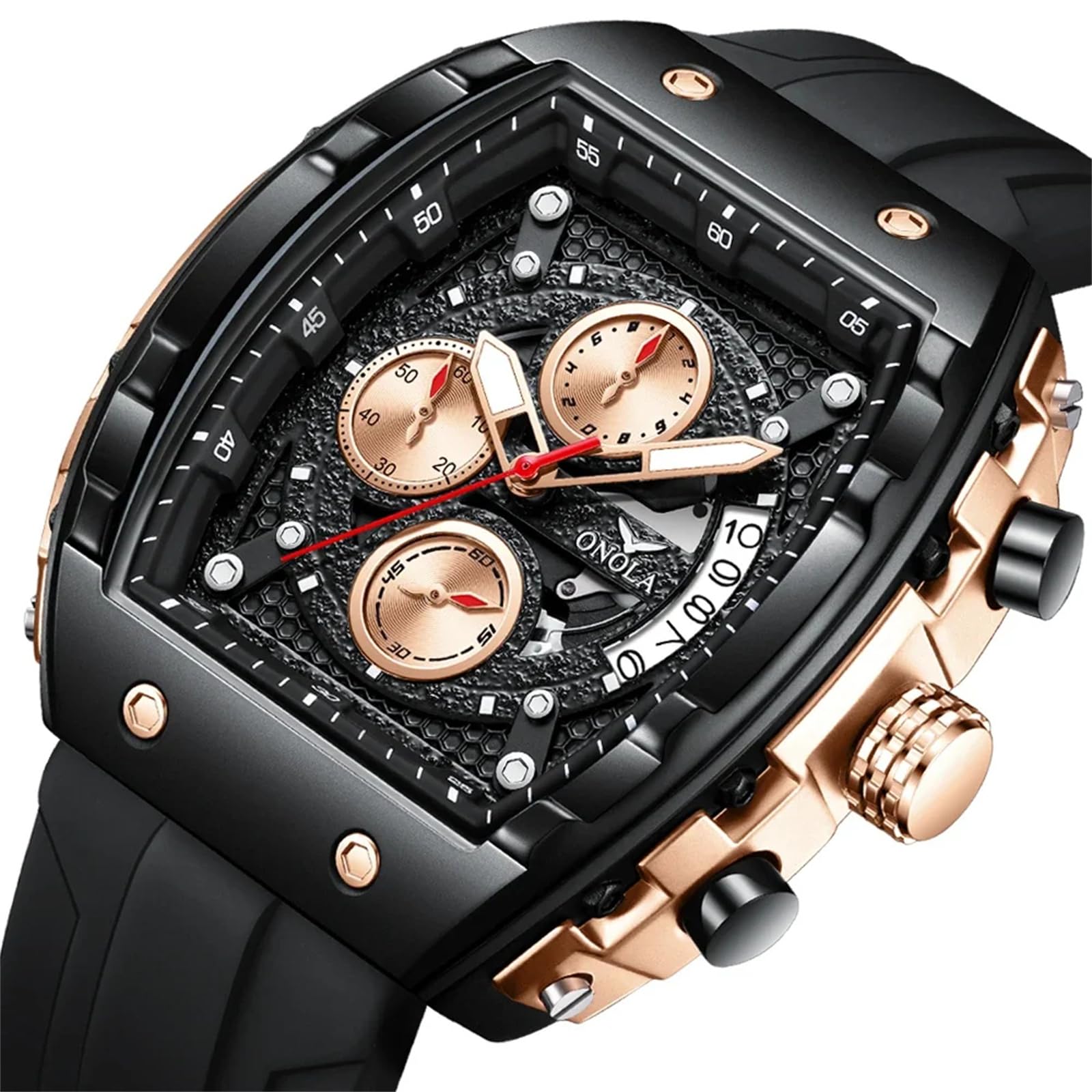 FORSINING Herren-Armbanduhr, analog, Quarz, modische Farbe, Silikonband, rechteckig, großes Zifferblatt, wasserdicht, lässig, Sport, Kalender, Datum