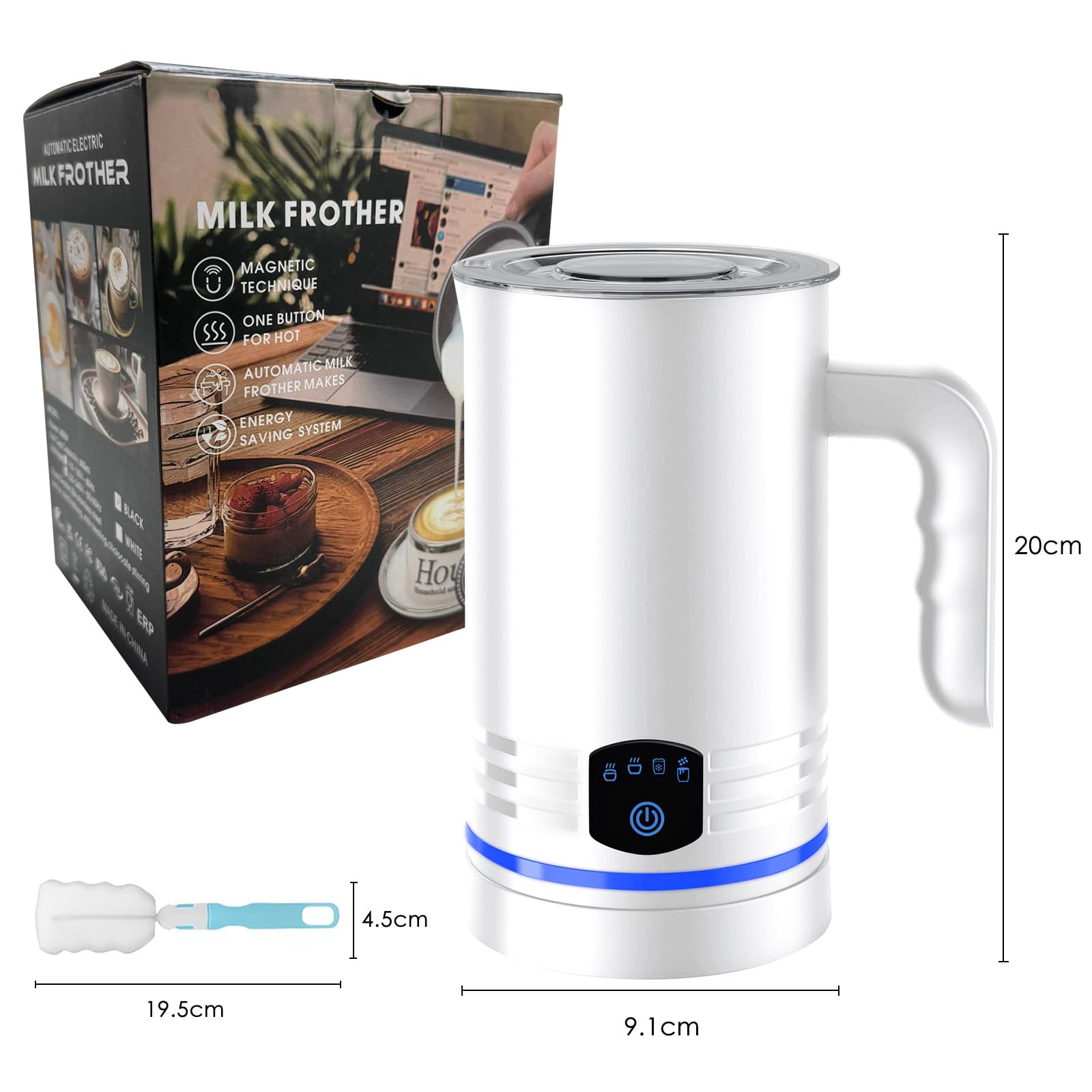 Automatique Mousseur à Lait,430ML,Revêtement Antiadhésif,4 Modes | 4en1 Machine a Mousse Electrique,Mode Silencieux,4 Modes pour Mousse de Lait Chaude et Froide,Chocolat Chaud,Latte,Cappuccino