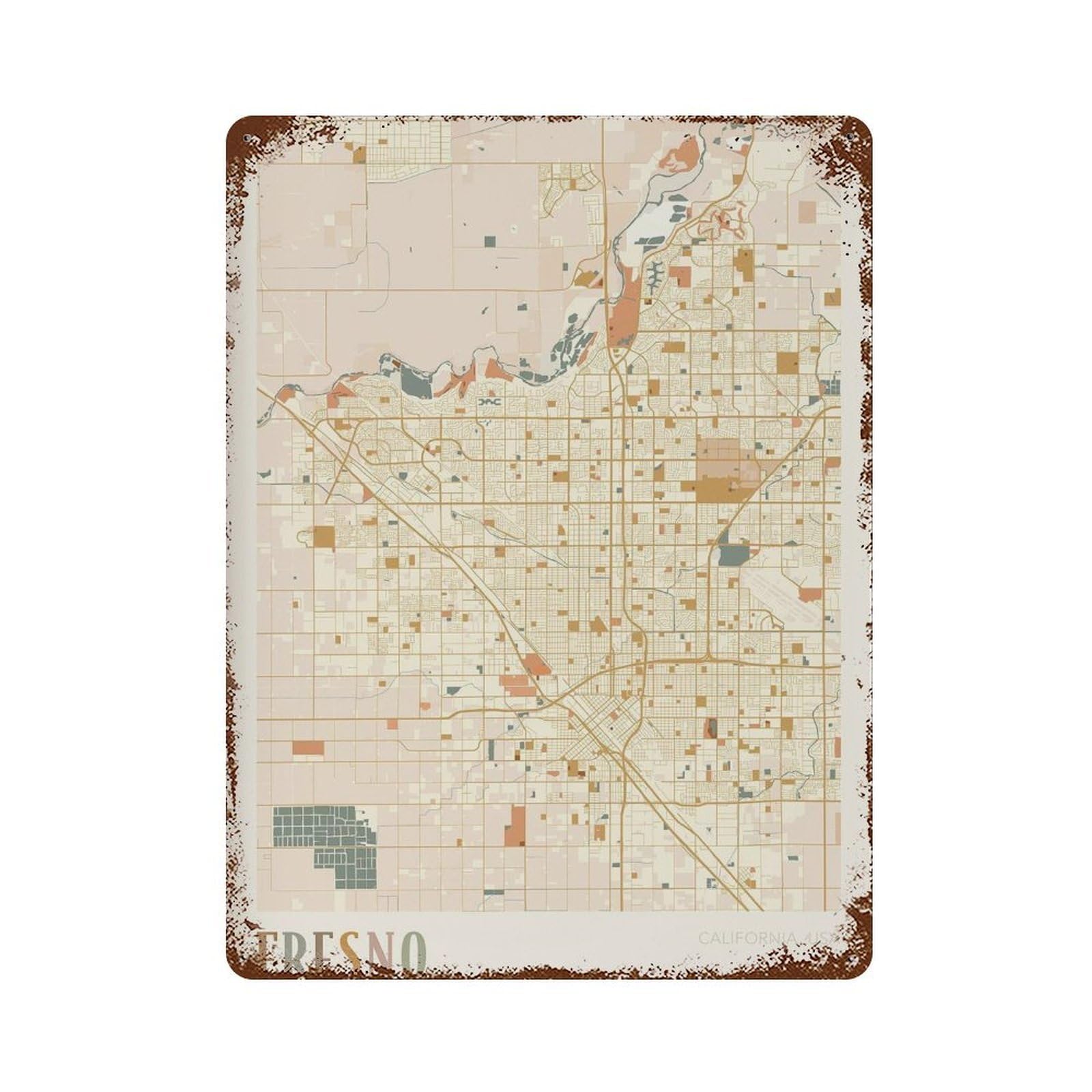 xiaoxiaoshen Fresno Map California Travel Gift Boho Grandma (2) Wall Decor Art Metal Tin Poster Modern Home Decor Art Home Bar Shop Decorations Vintage Sign 40x30cm